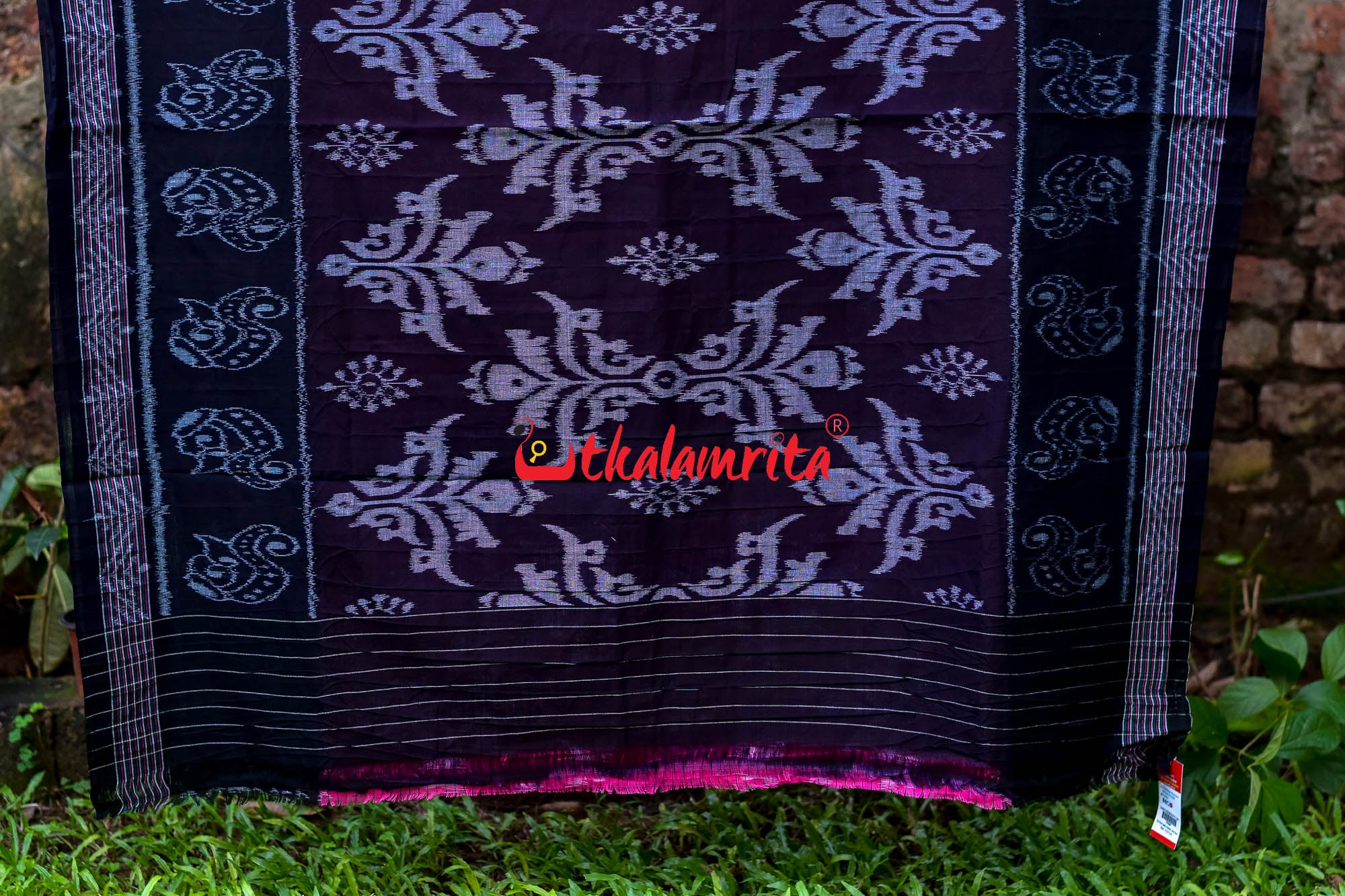 Pink Black Sankha Khandua Cotton Saree