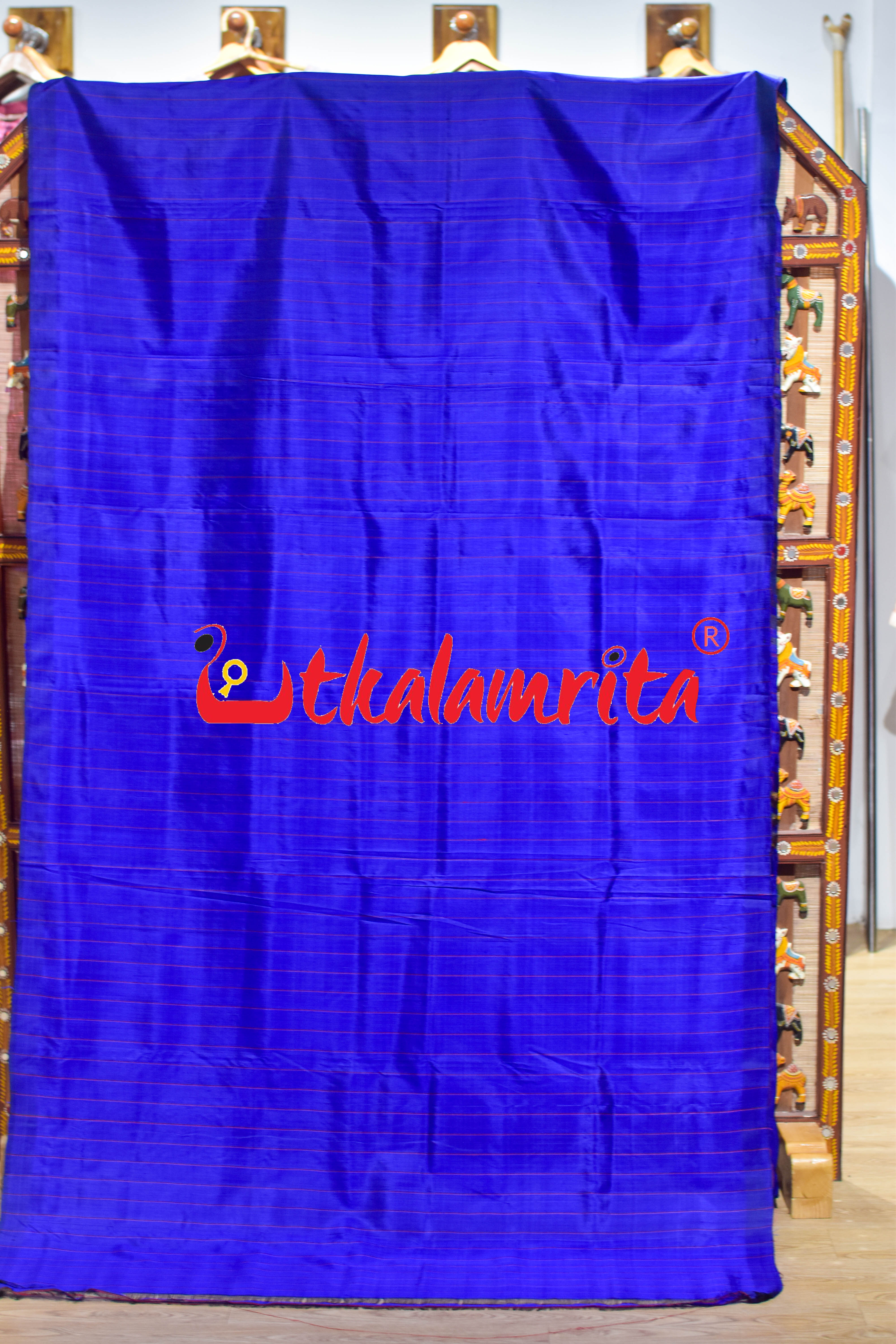 Self Blue Red Stripes Khandua Silk Saree