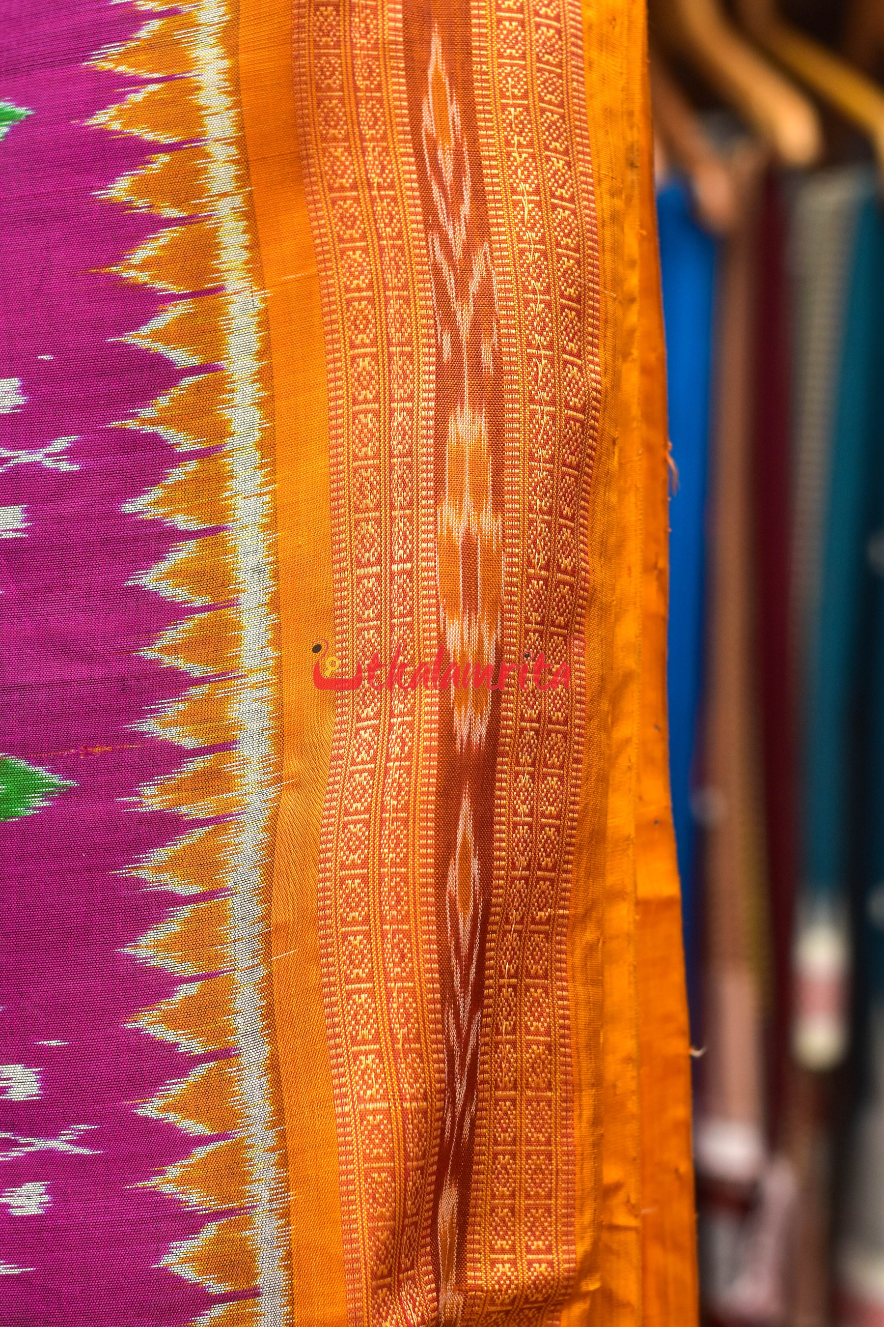 Magenta Patra Tribal Khandua Silk Saree