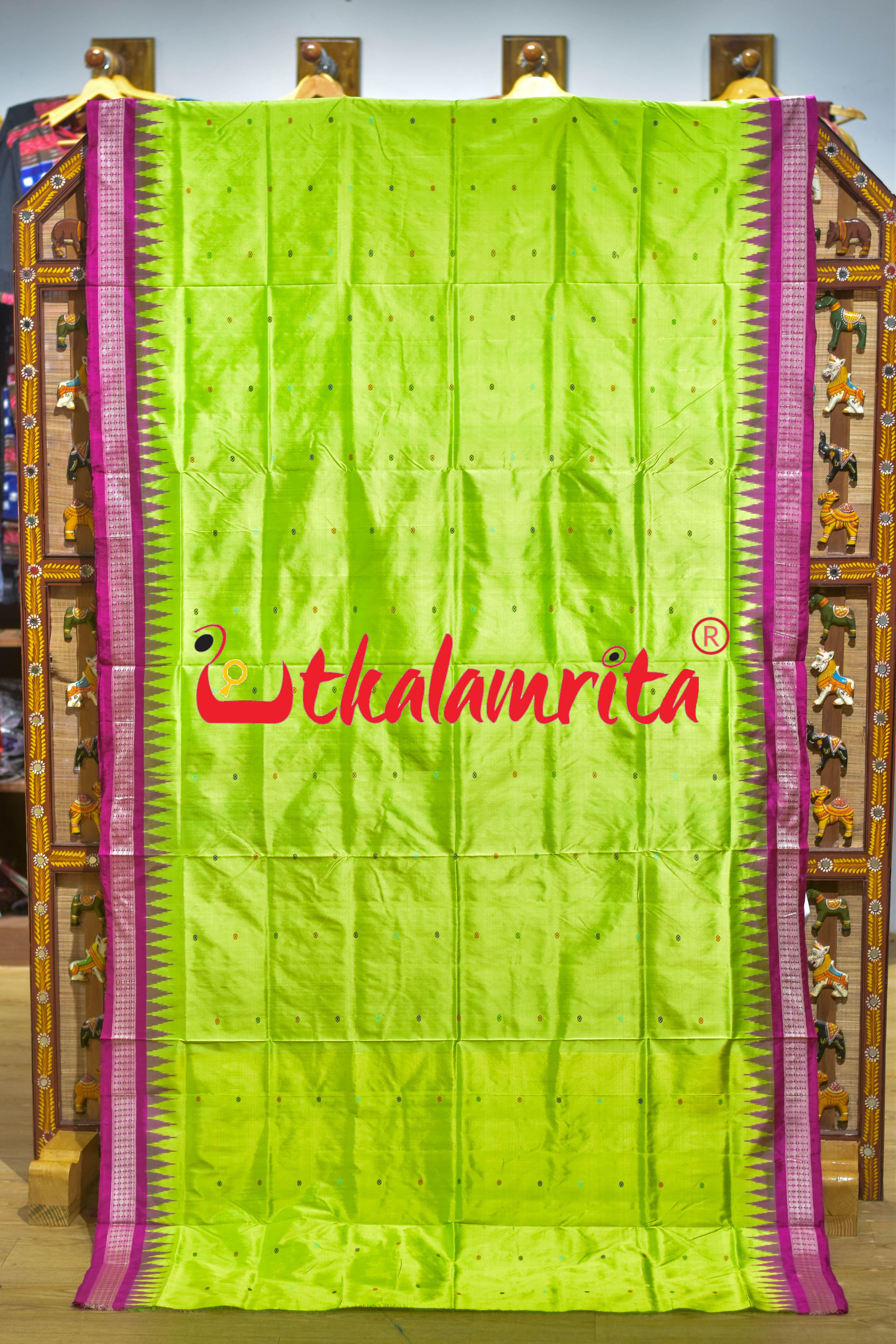 Prajapati Anchal Fluorescent Green Rani Bomkai Silk Saree