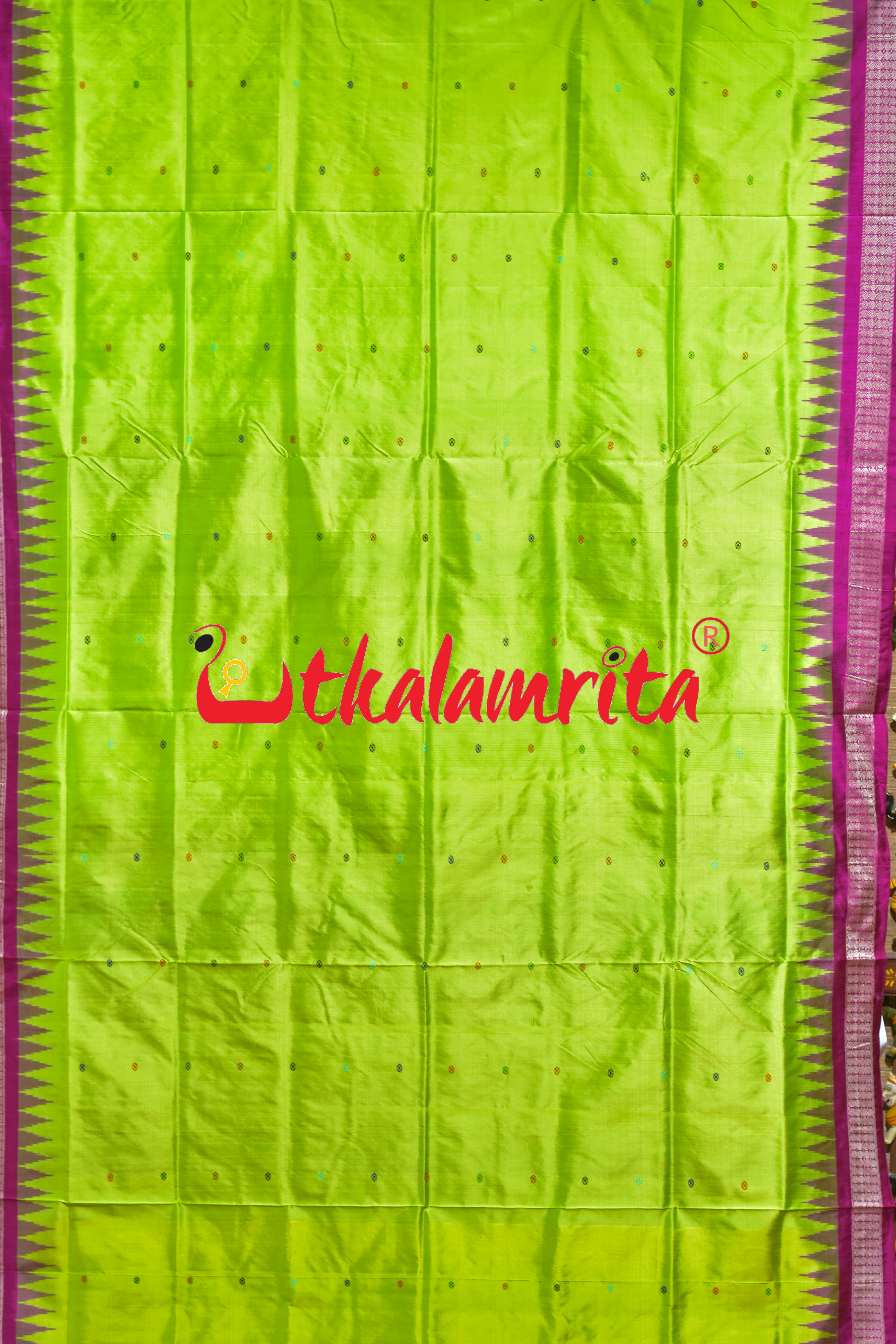 Prajapati Anchal Fluorescent Green Rani Bomkai Silk Saree