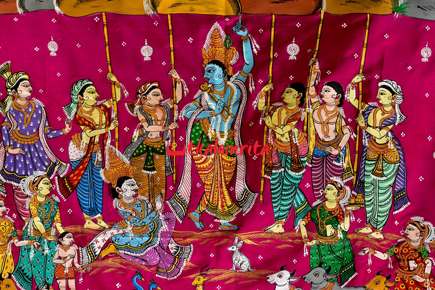 Giri Gobardhan Rani Pink Pattachitra Silk Saree