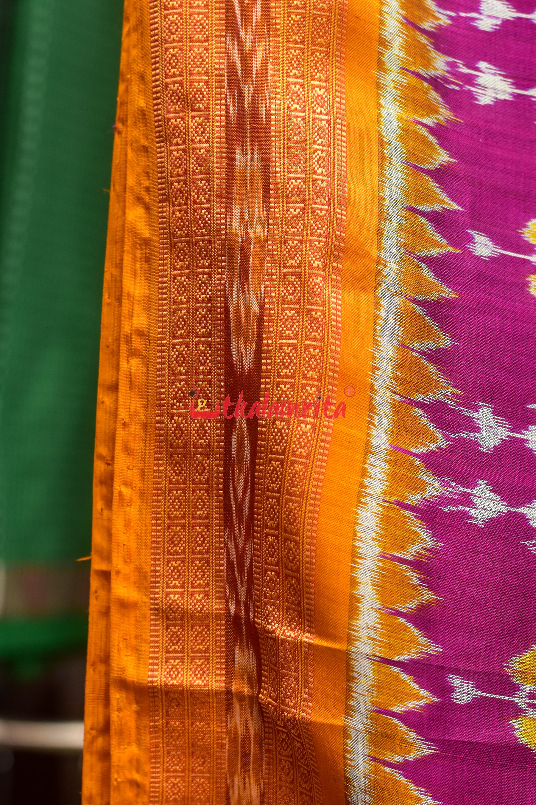 Magenta Patra Tribal Khandua Silk Saree