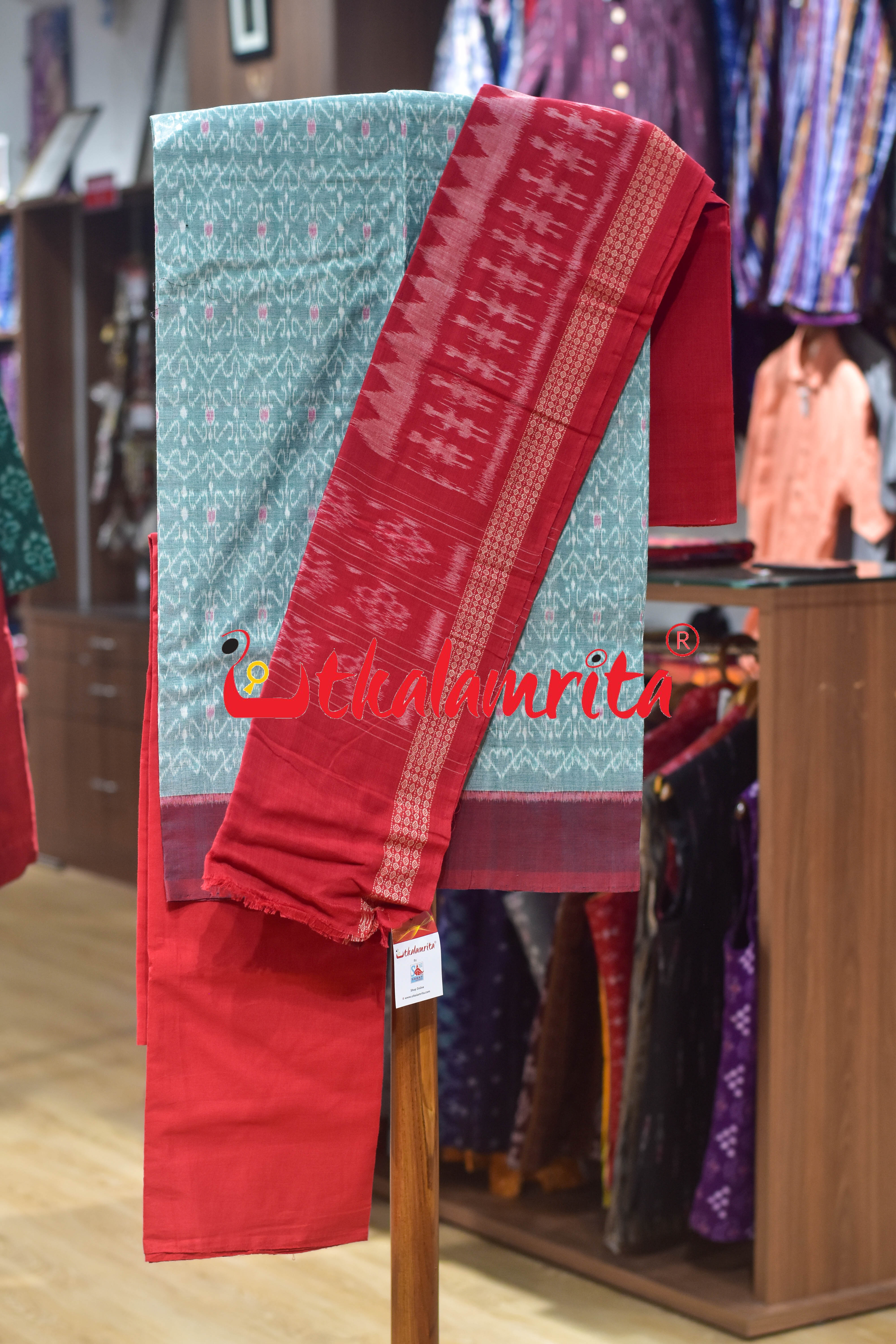 Green Red S Bandha Cotton Dress Set