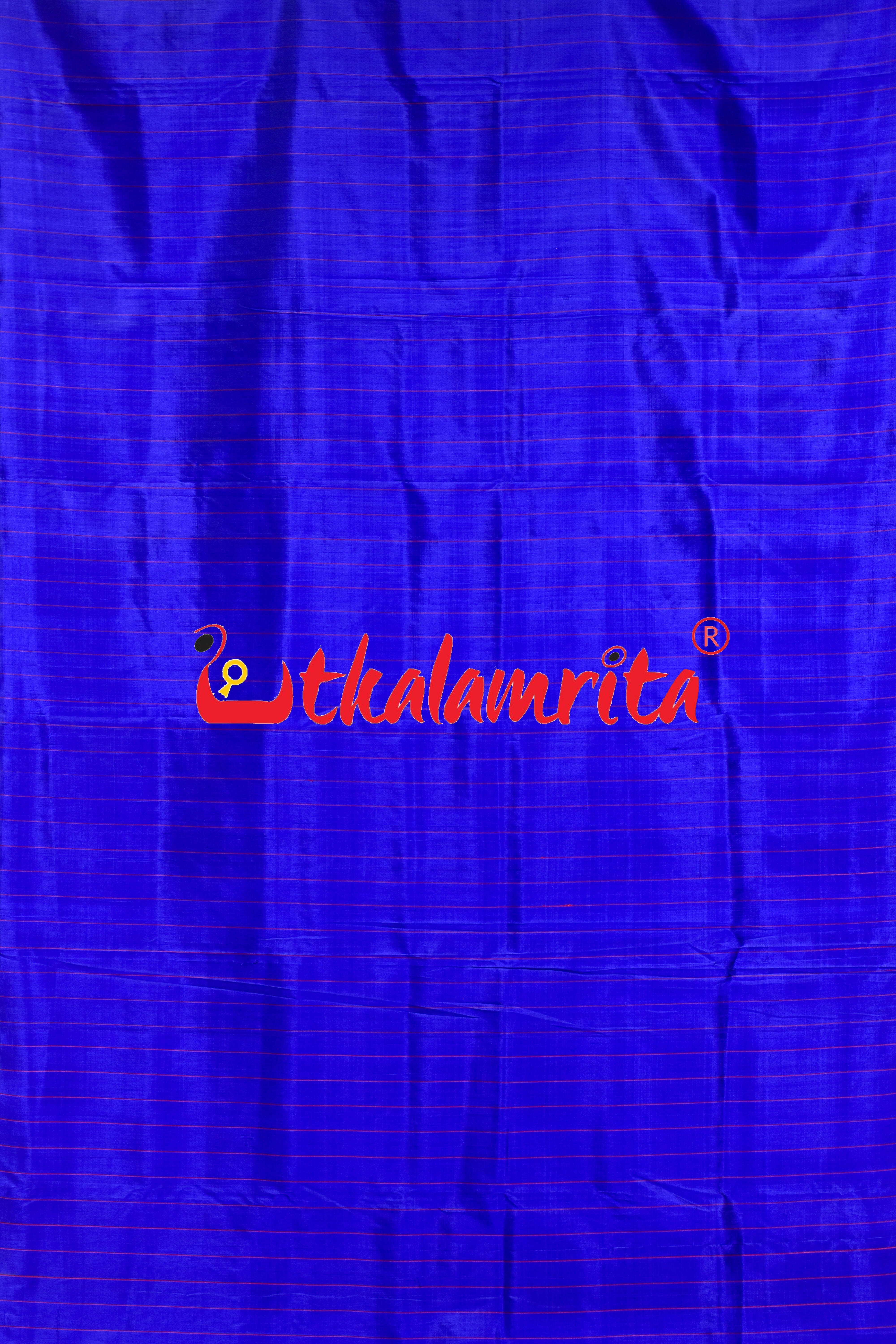 Self Blue Red Stripes Khandua Silk Saree