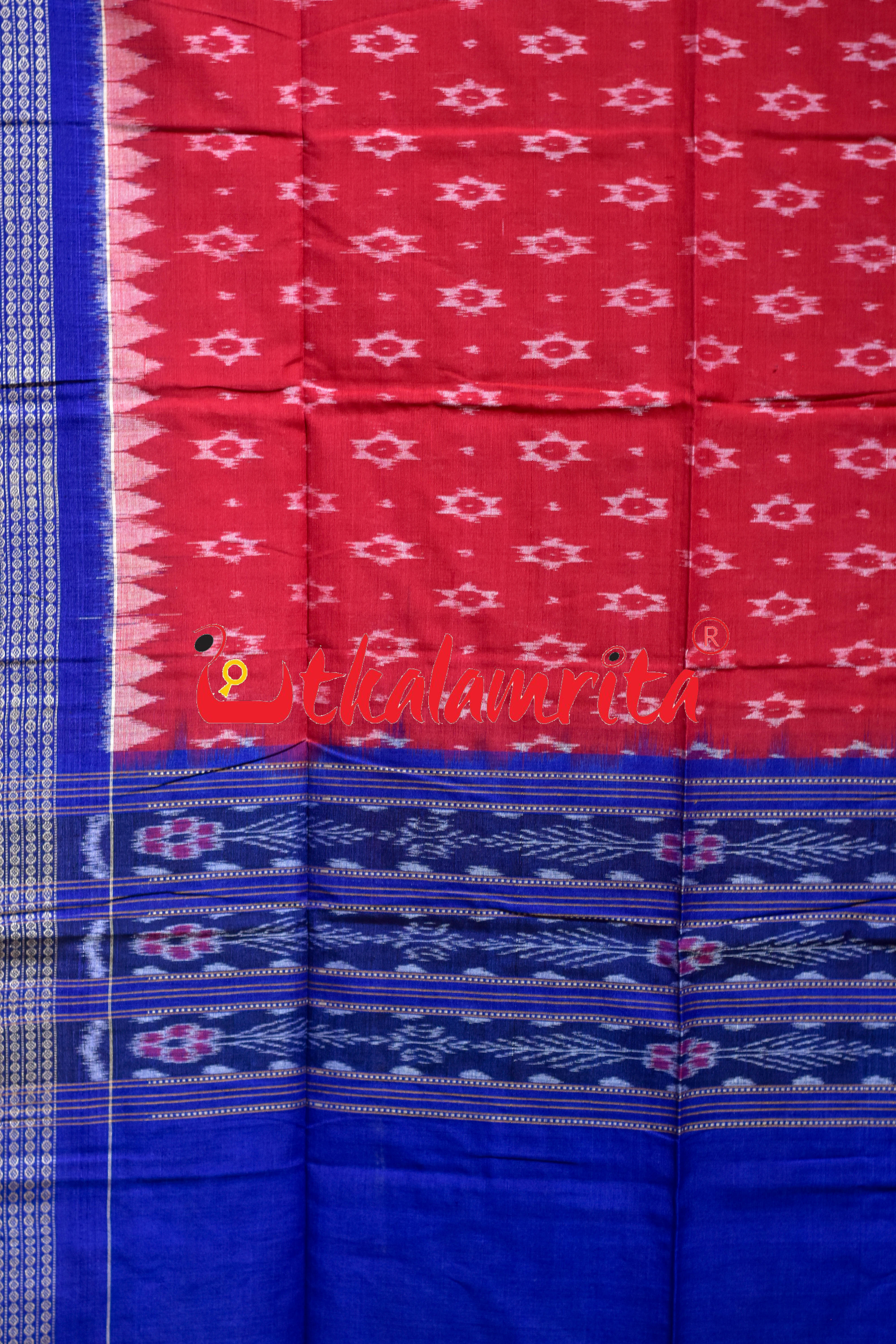Blue Red Kothi Elephants Sambalpuri Cotton Dress Set