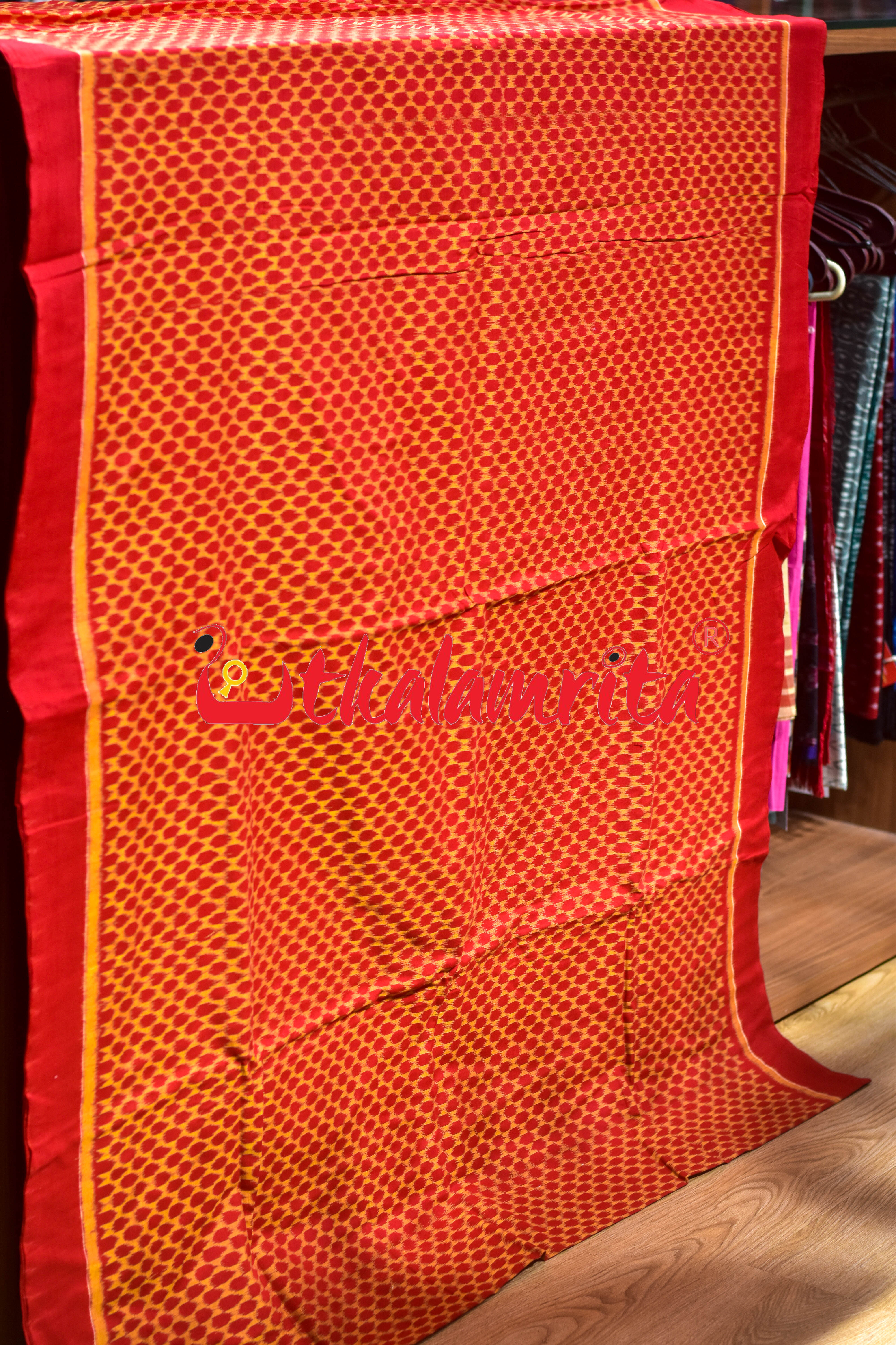 Beehives Red Yellow Sambalpuri Cotton (Fabric)
