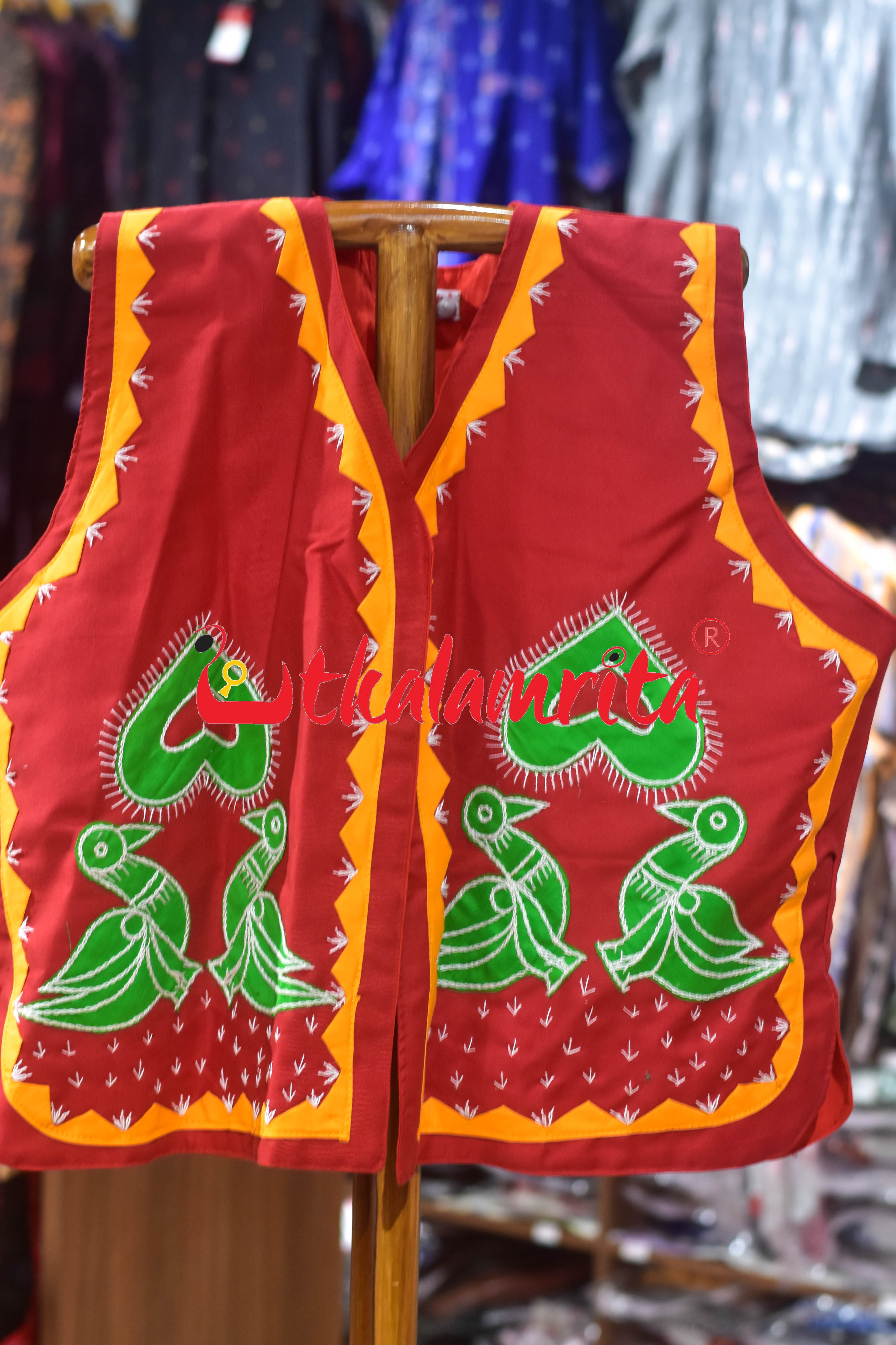 Red with Green Chadhei Applique (Jacket)