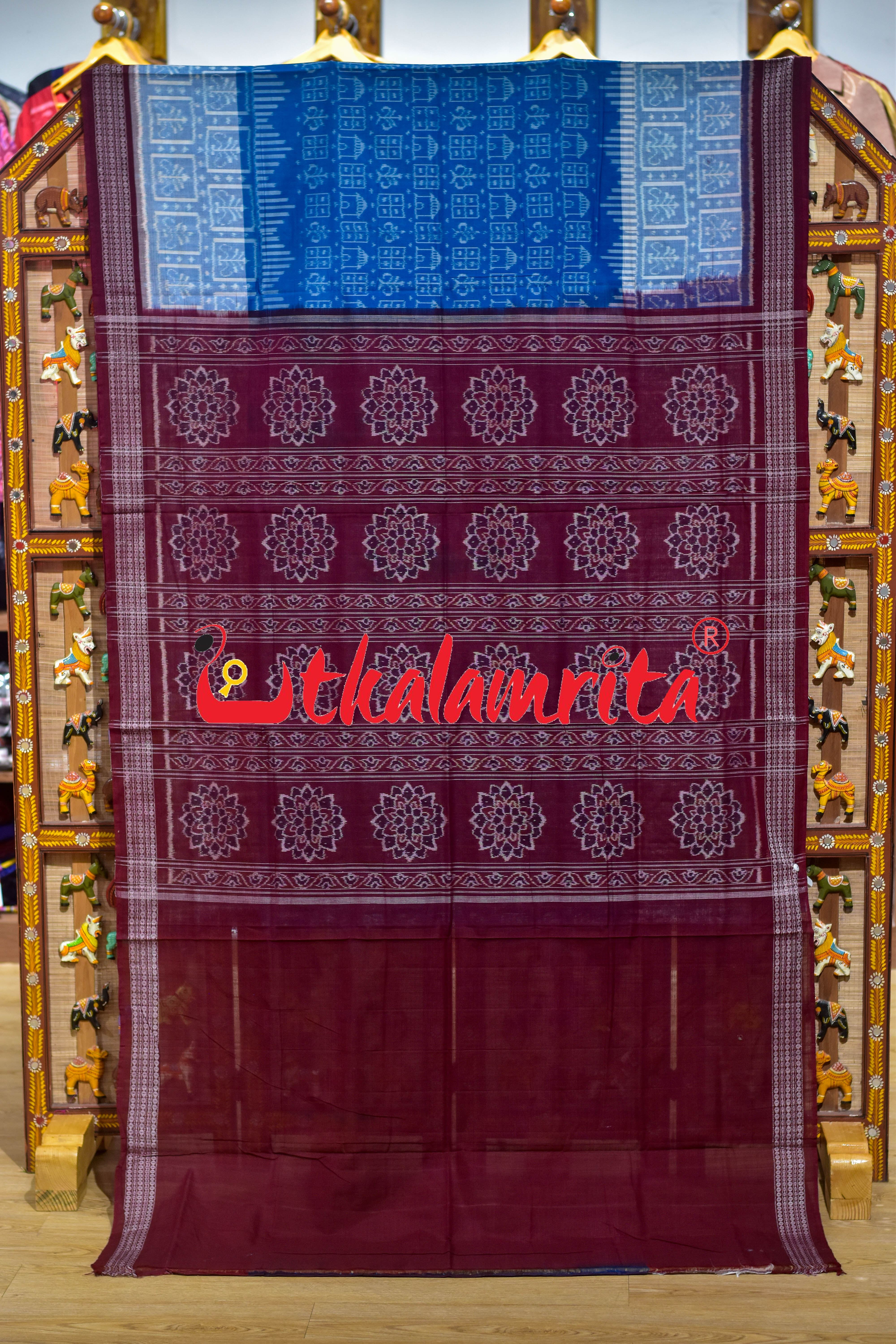 Blue Maroon Ghara Jharaka Sambalpuri Cotton Saree