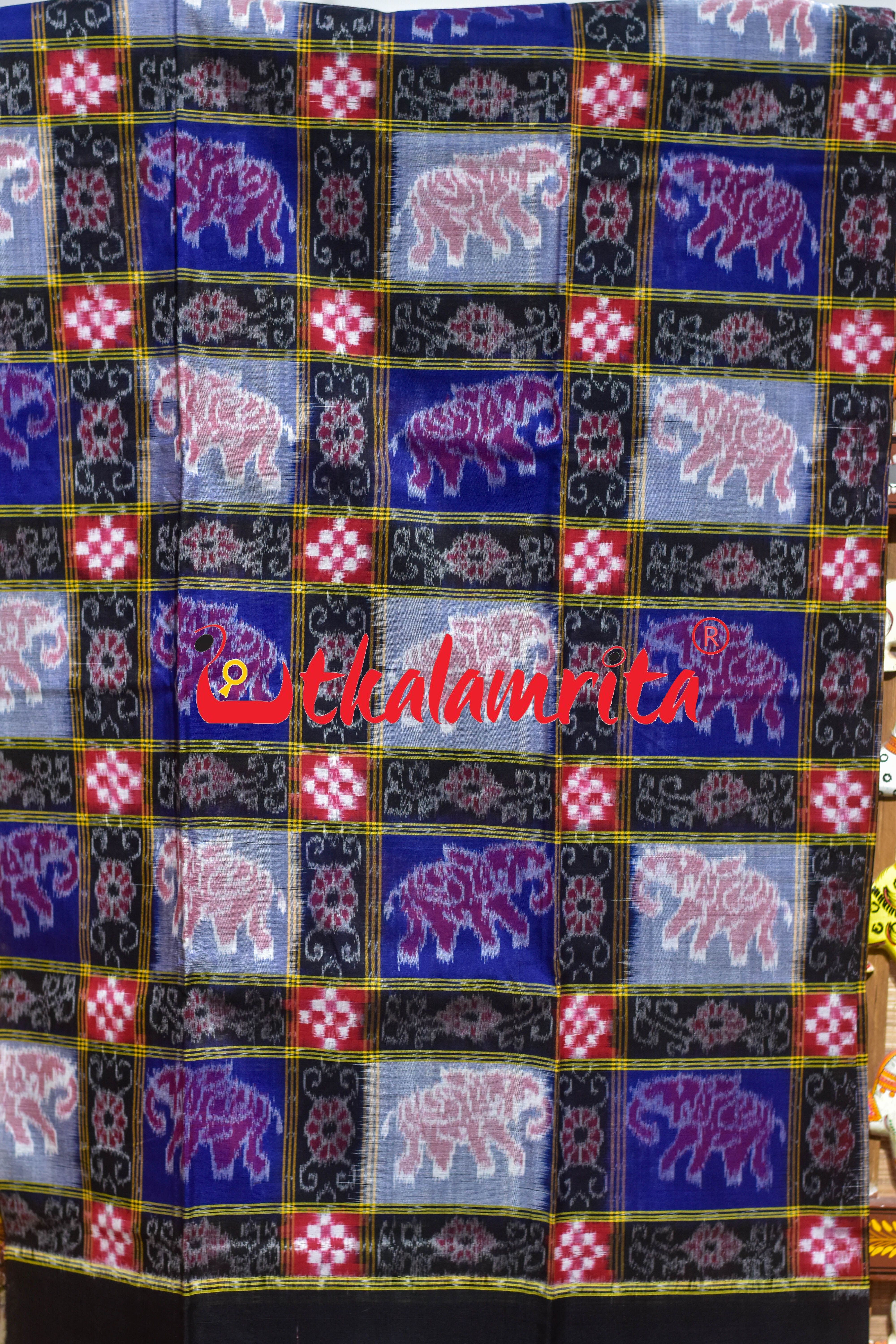 Blue Red Kothi Elephants Sambalpuri Cotton Dress Set