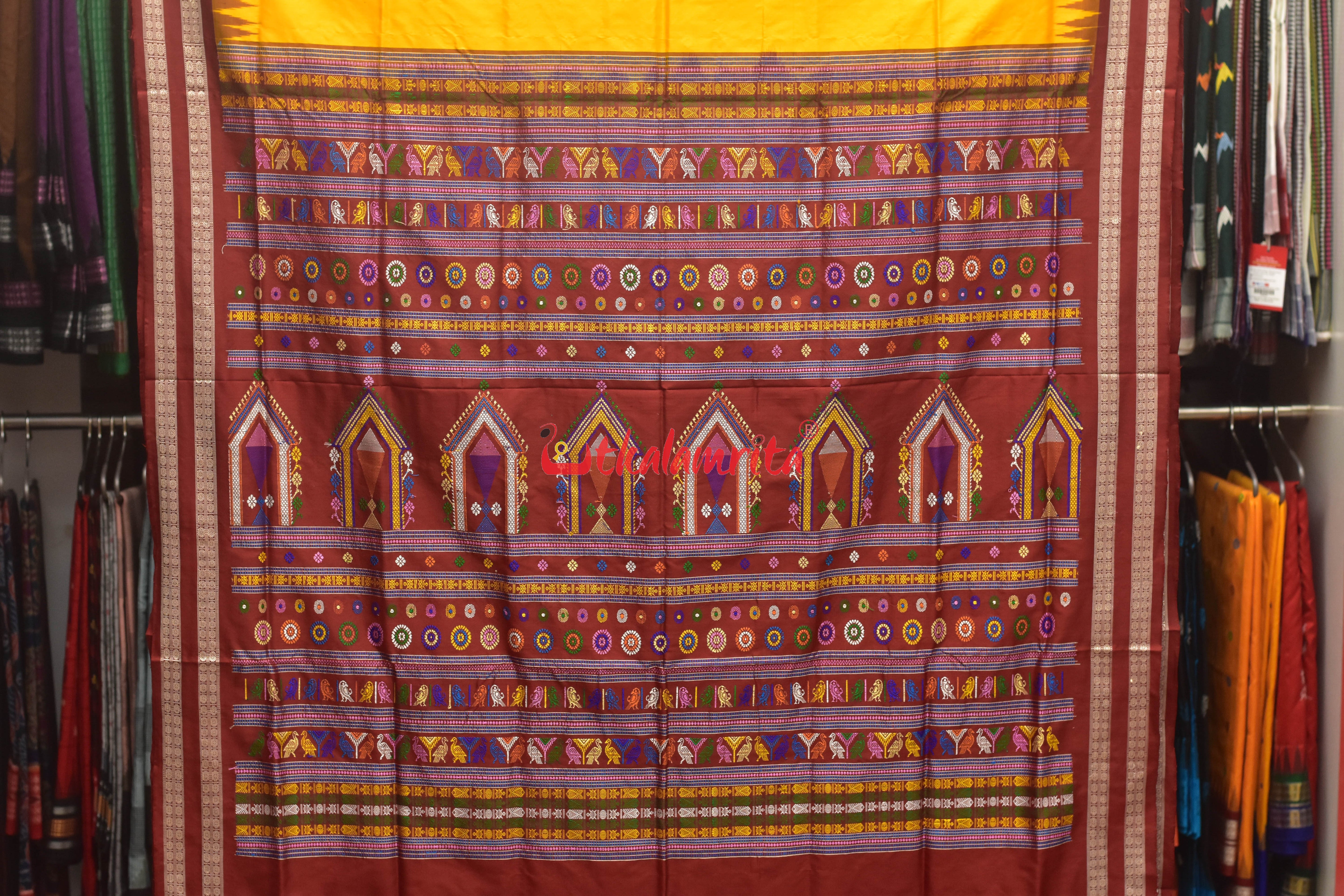 Yellow Maroon Dolabedi Silk Saree