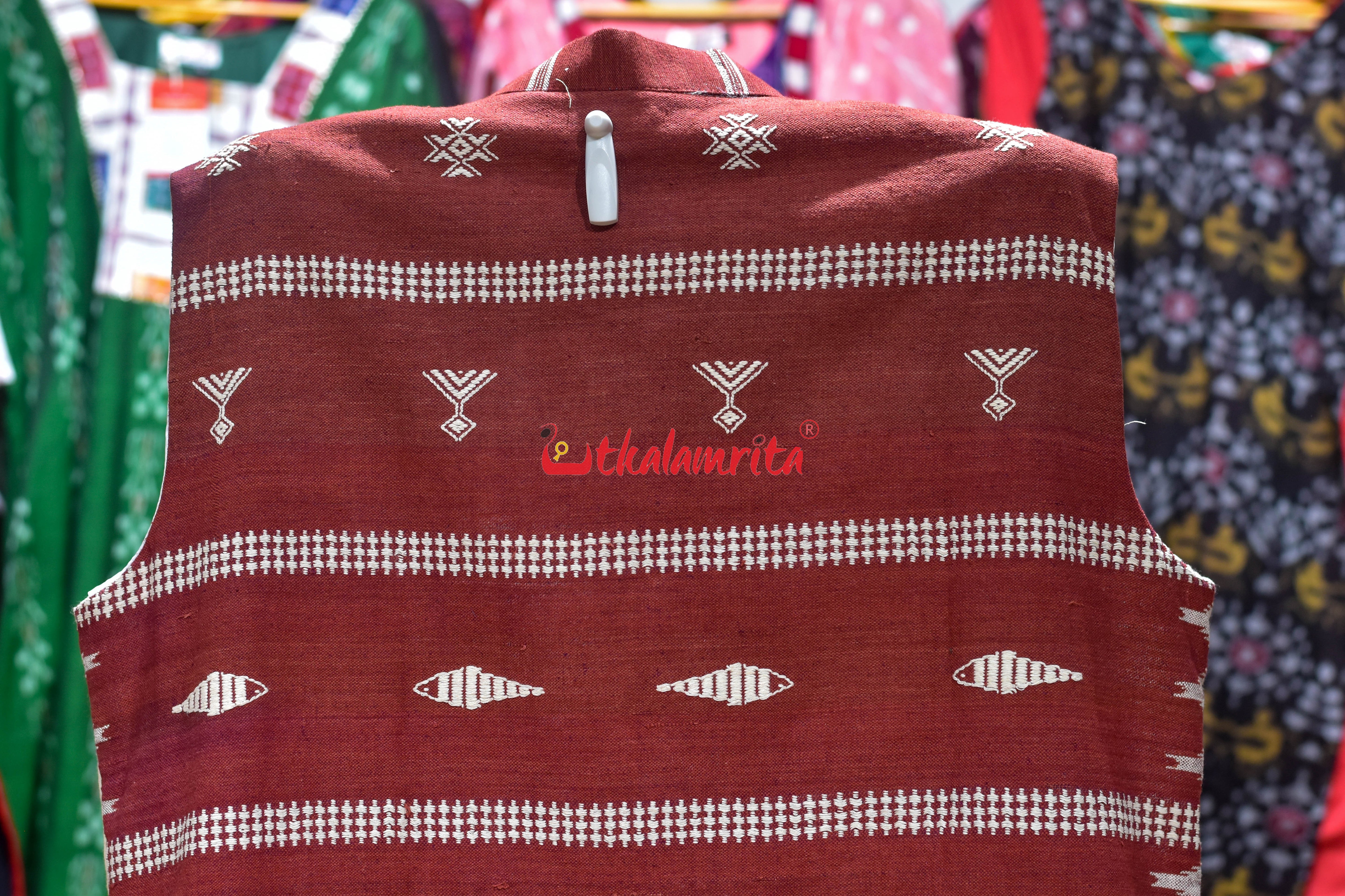 Half Half Off White Maroon Adibasi Kotpad (Modi Jacket)