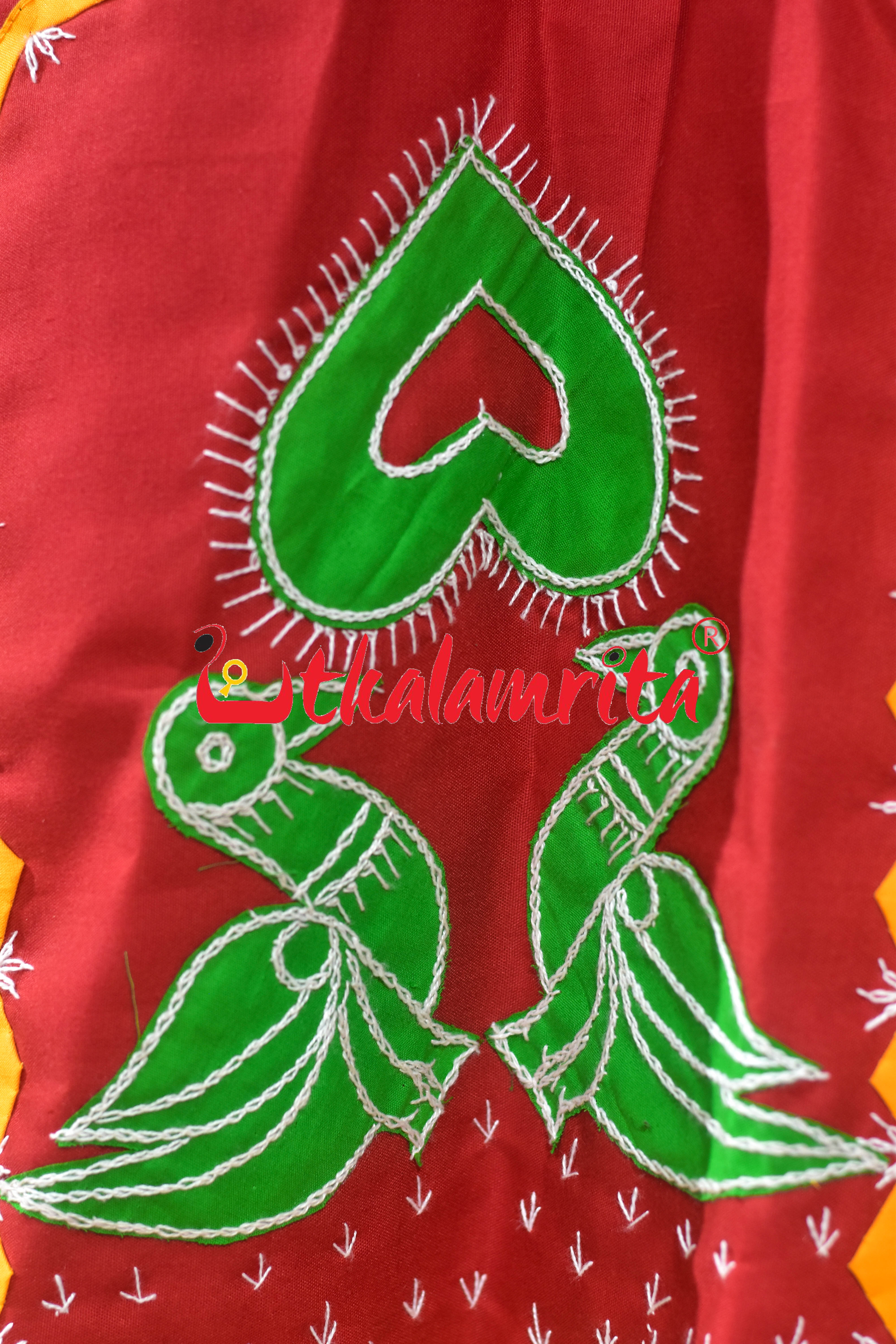 Red with Green Chadhei Applique (Jacket)