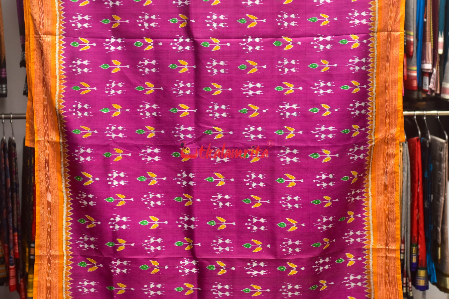 Magenta Patra Tribal Khandua Silk Saree