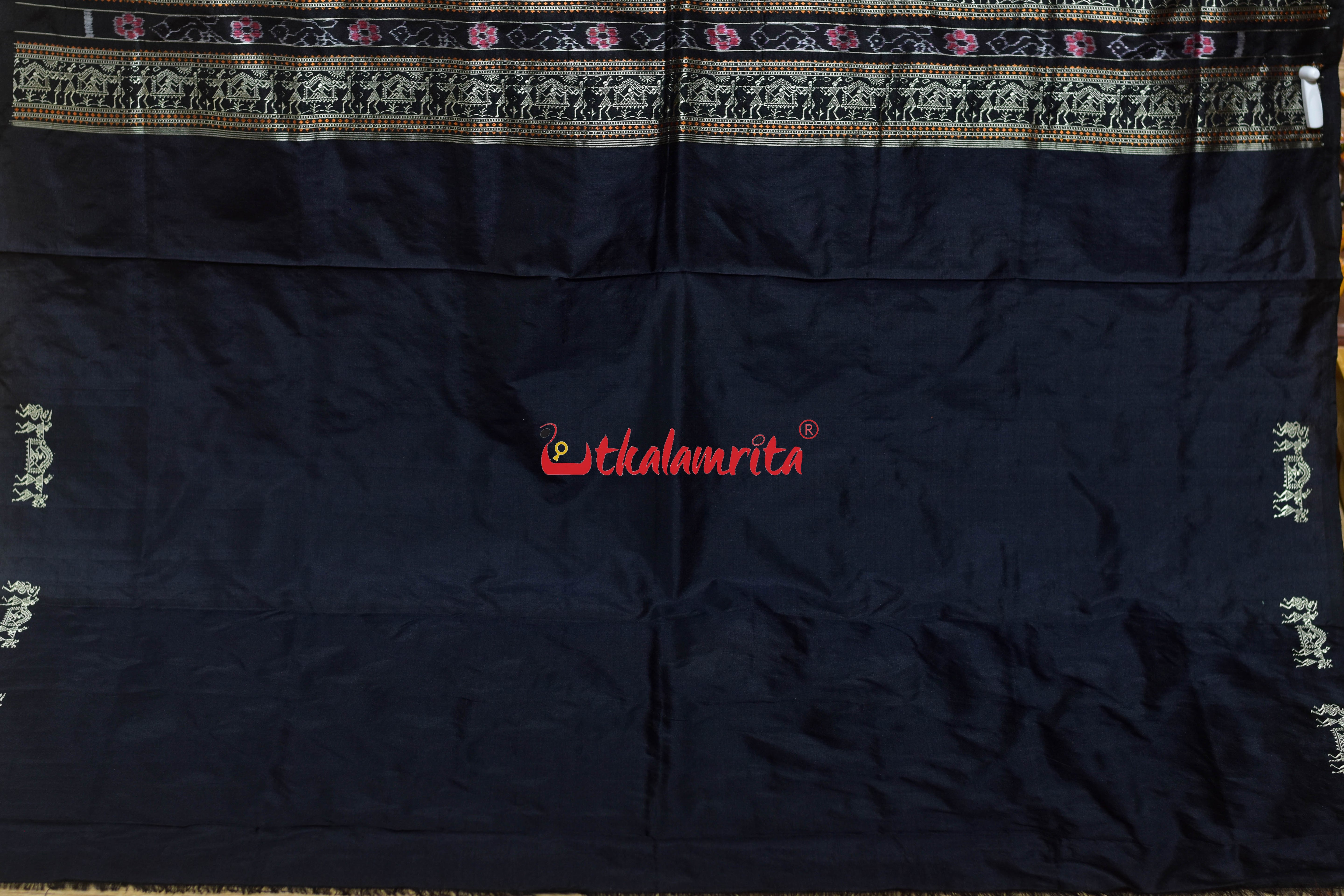 Orange Black Sabari Bomkai Silk Saree