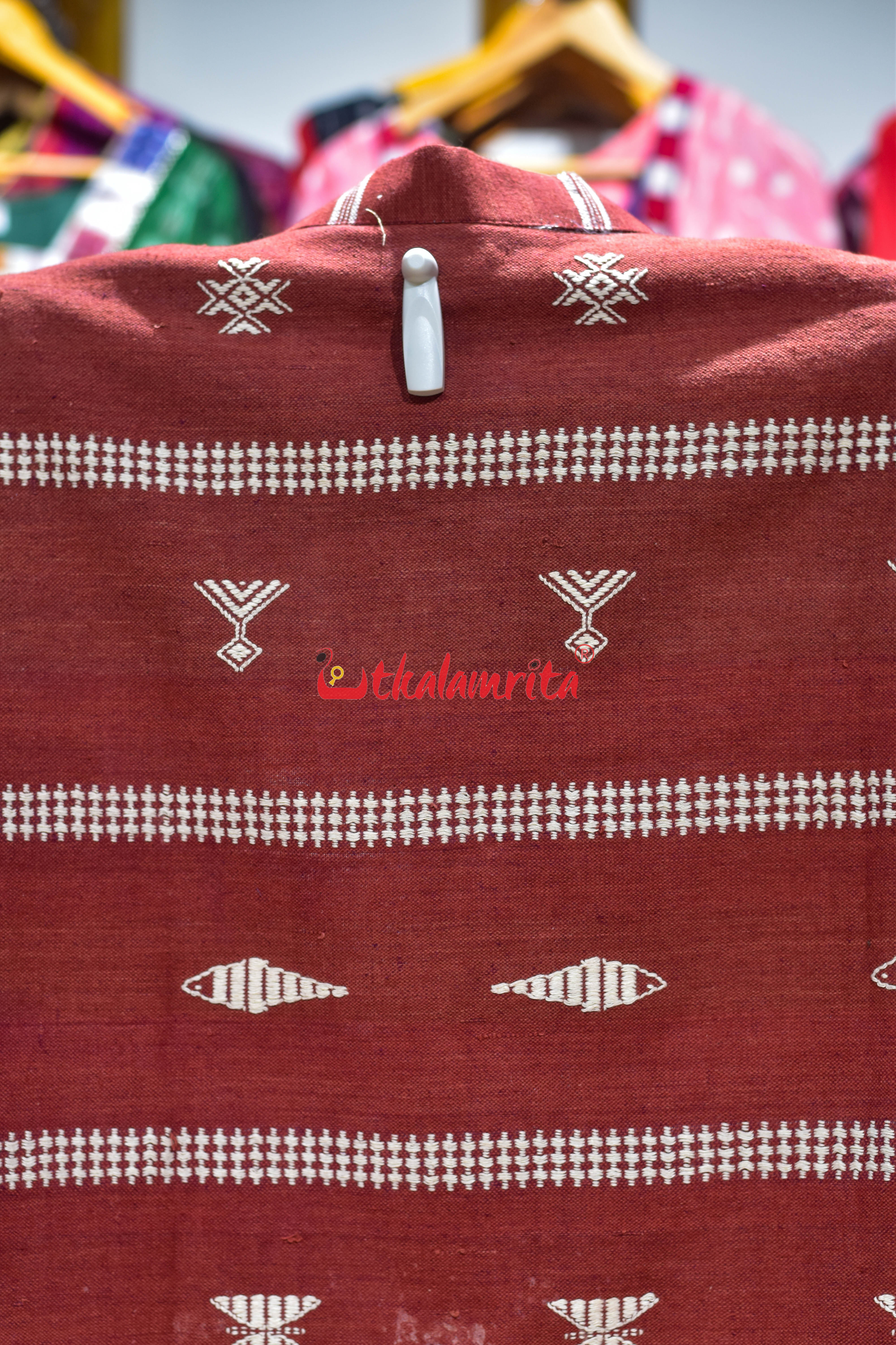 Half Half Off White Maroon Adibasi Kotpad (Modi Jacket)