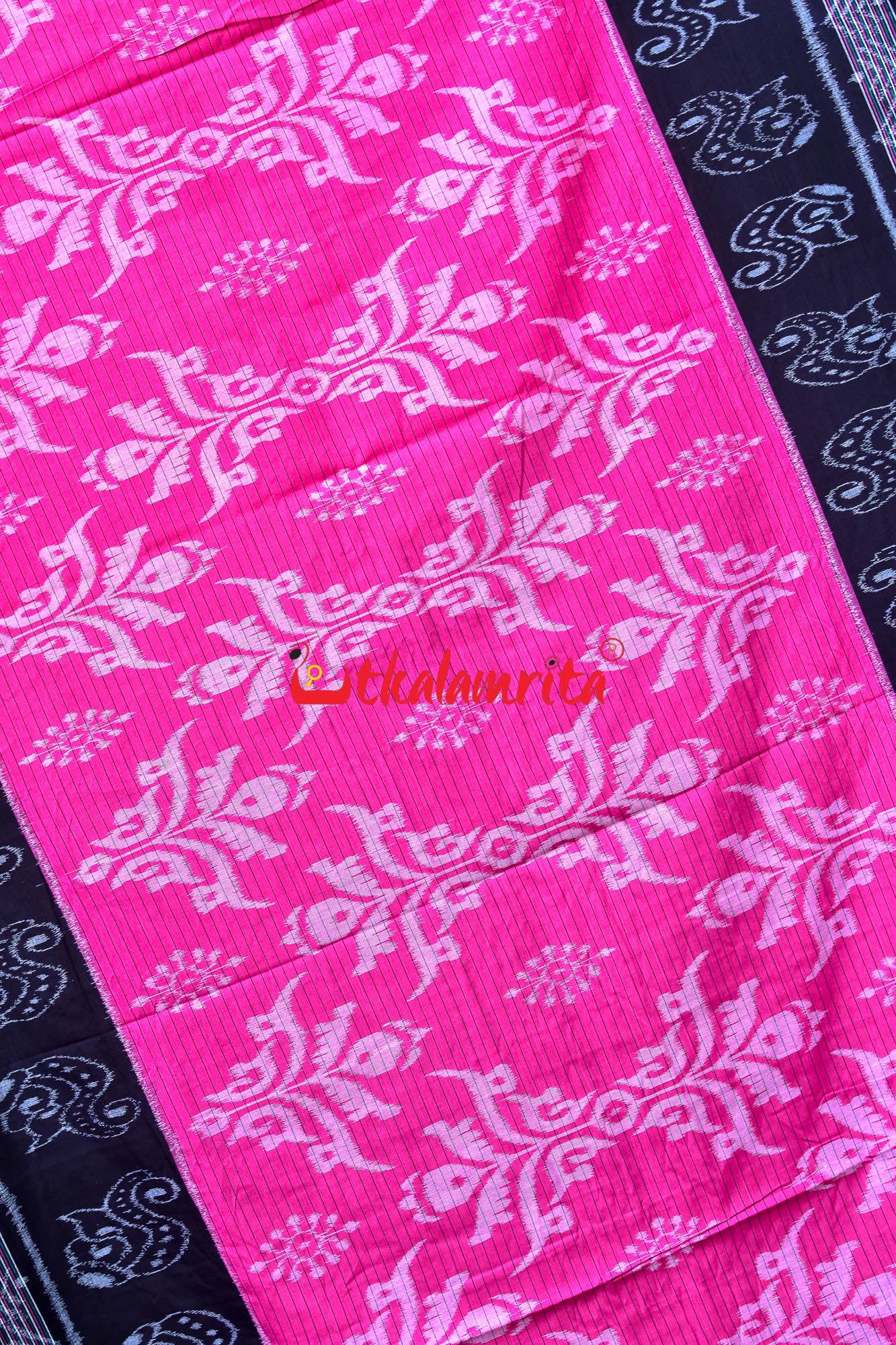 Pink Black Sankha Khandua Cotton Saree