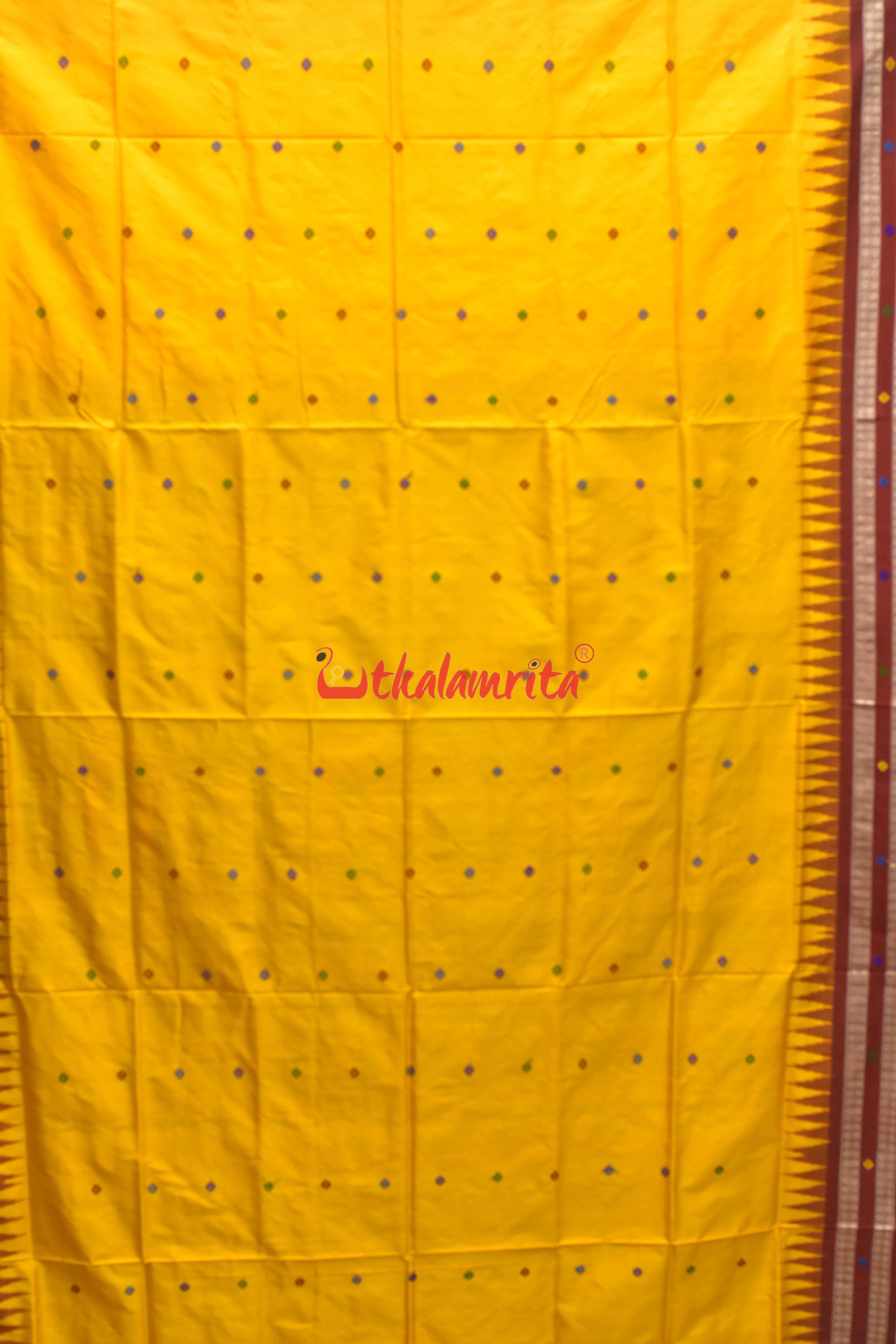 Yellow Maroon Dolabedi Silk Saree