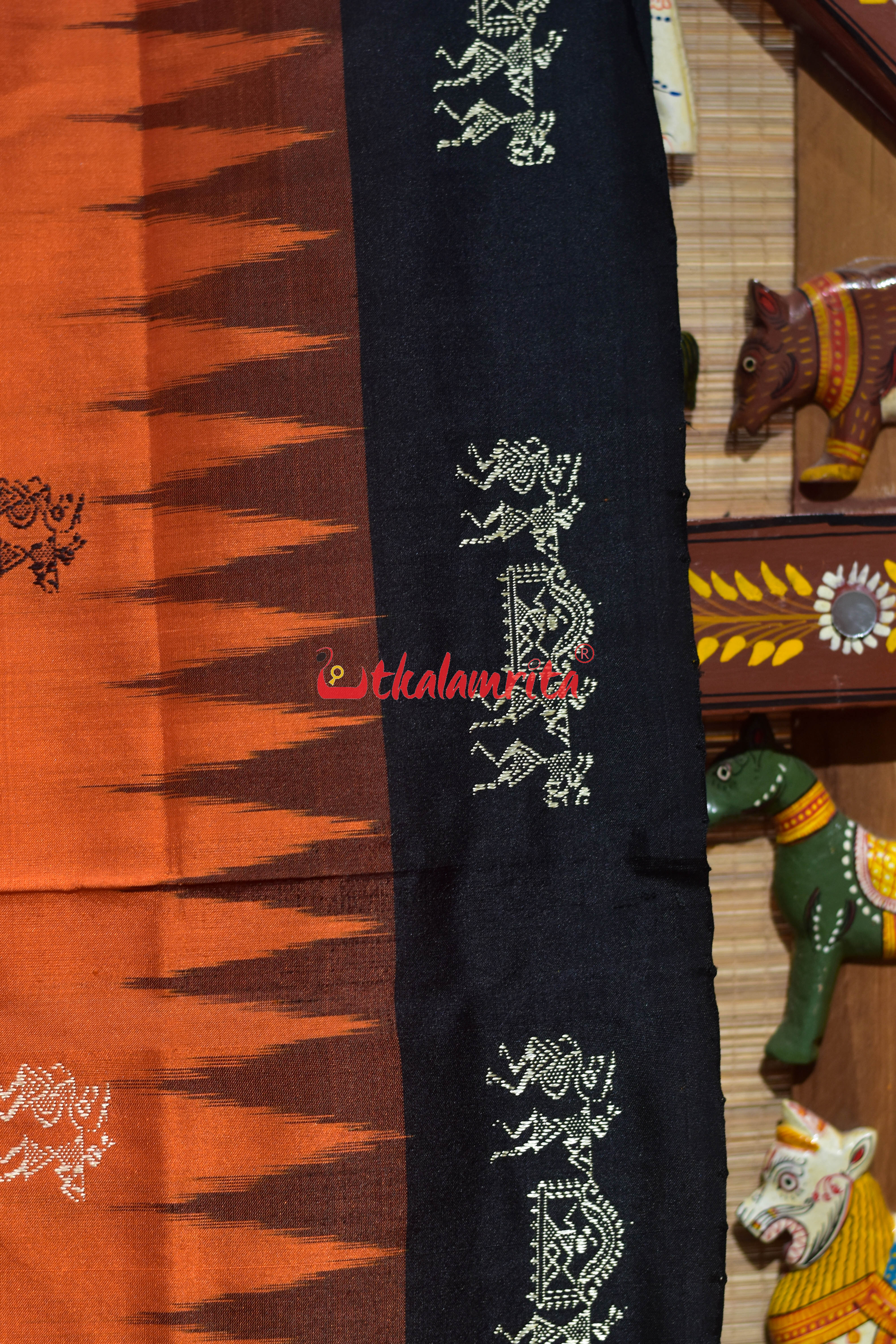 Orange Black Sabari Bomkai Silk Saree