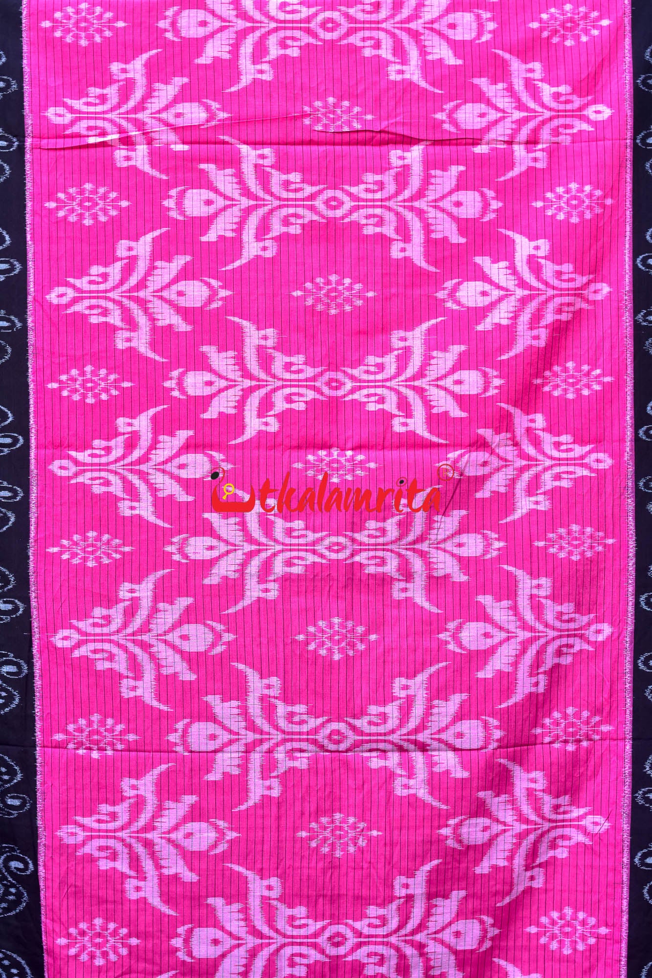 Pink Black Sankha Khandua Cotton Saree