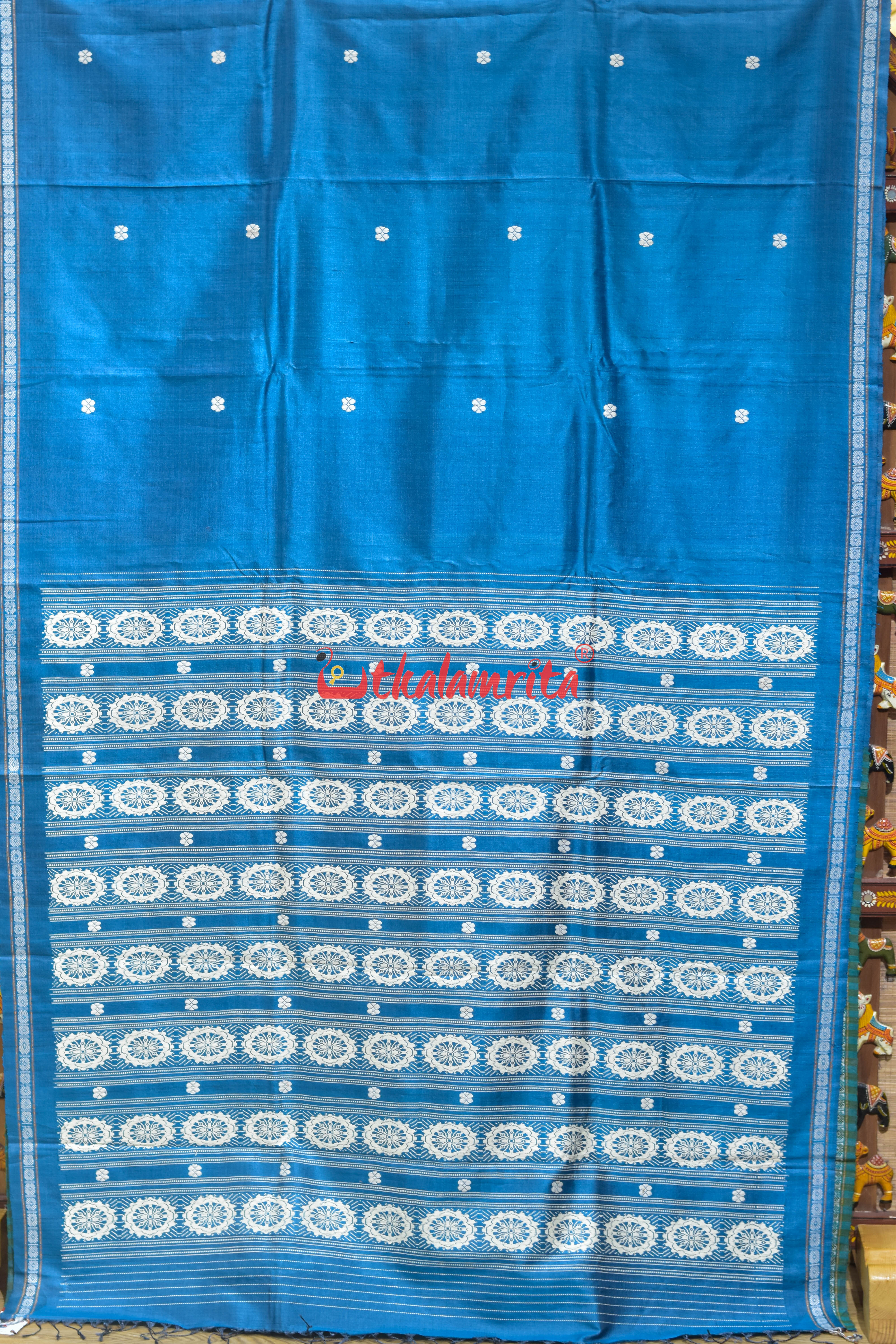 Copper Sulphate Dobby Chakra Gopalpur Tussar Silk Saree