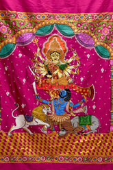 Durga Pattachitra Rani Pink Silk Saree