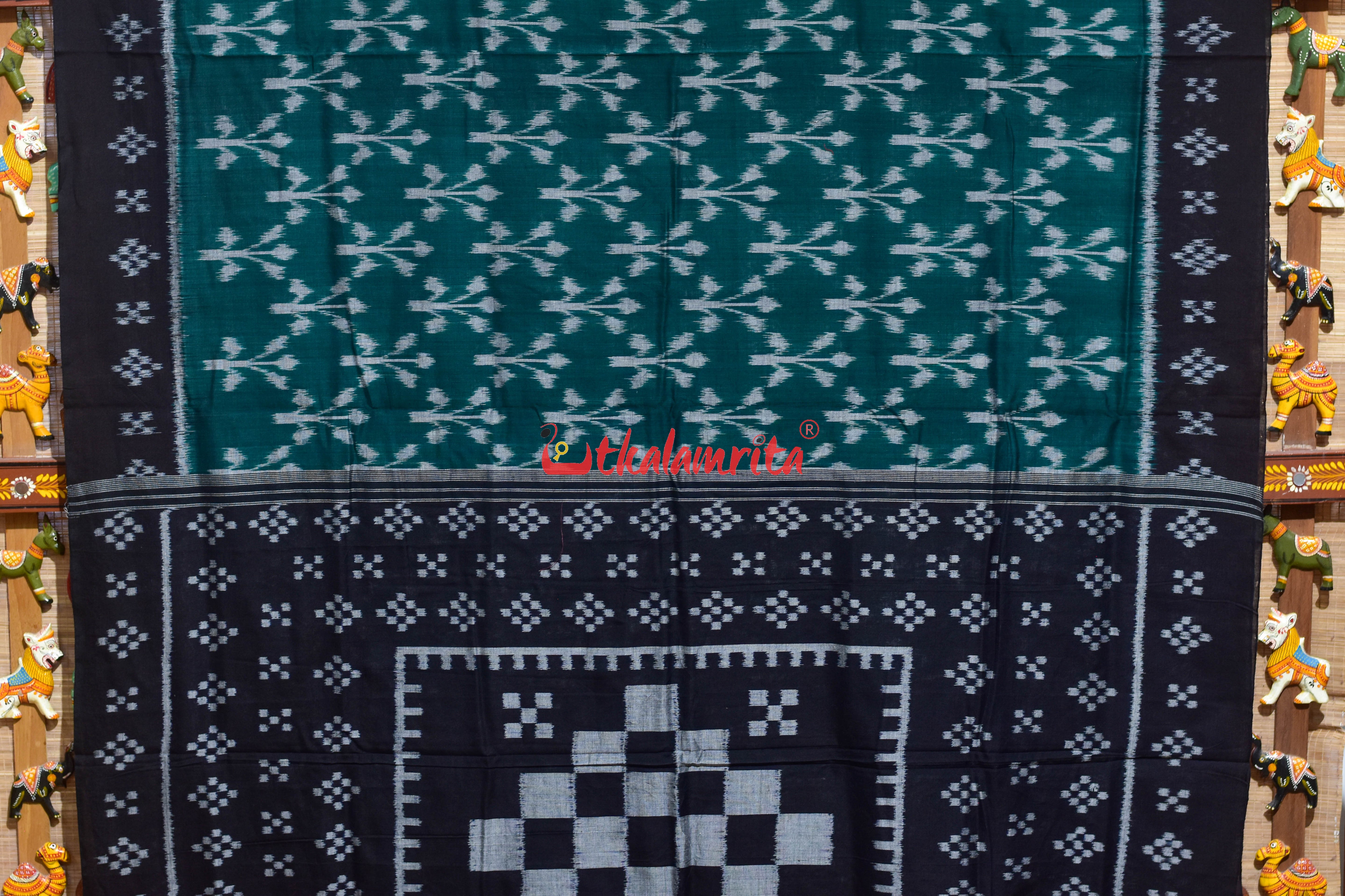 Gachha Green Black Khandua Cotton Saree