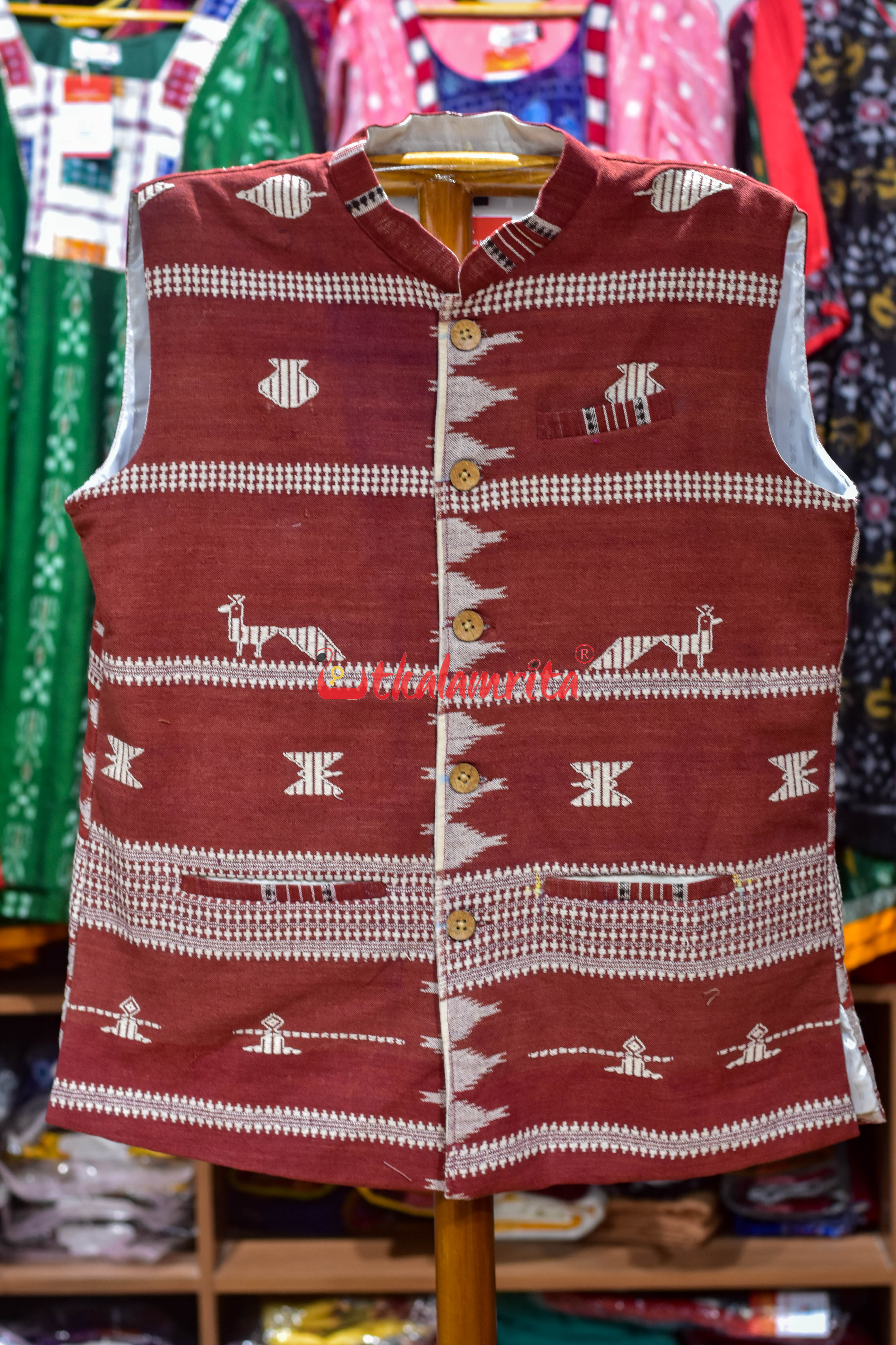 Maroon with Off White Adibasi Kotpad (Modi Jacket)