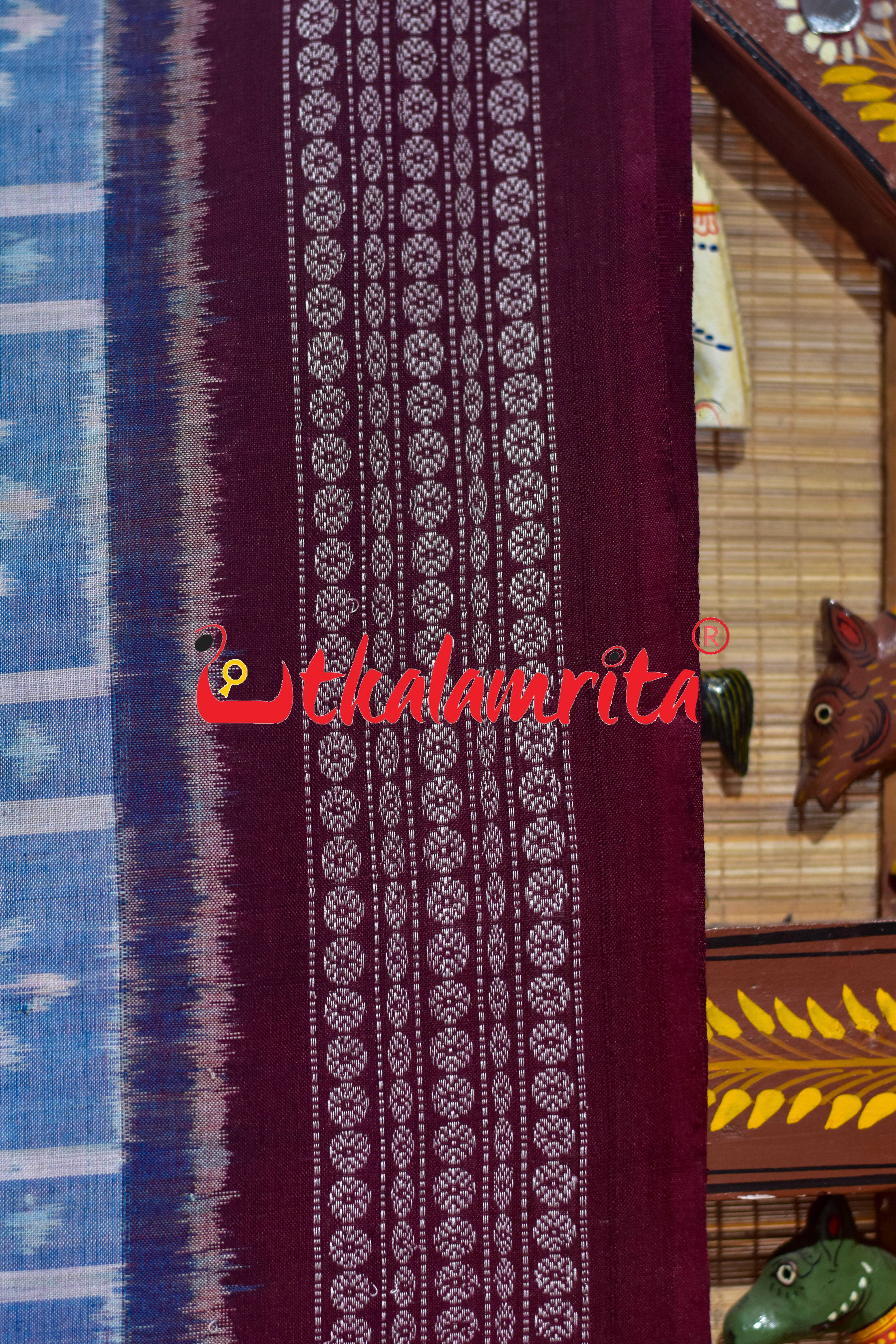 Blue Maroon Ghara Jharaka Sambalpuri Cotton Saree