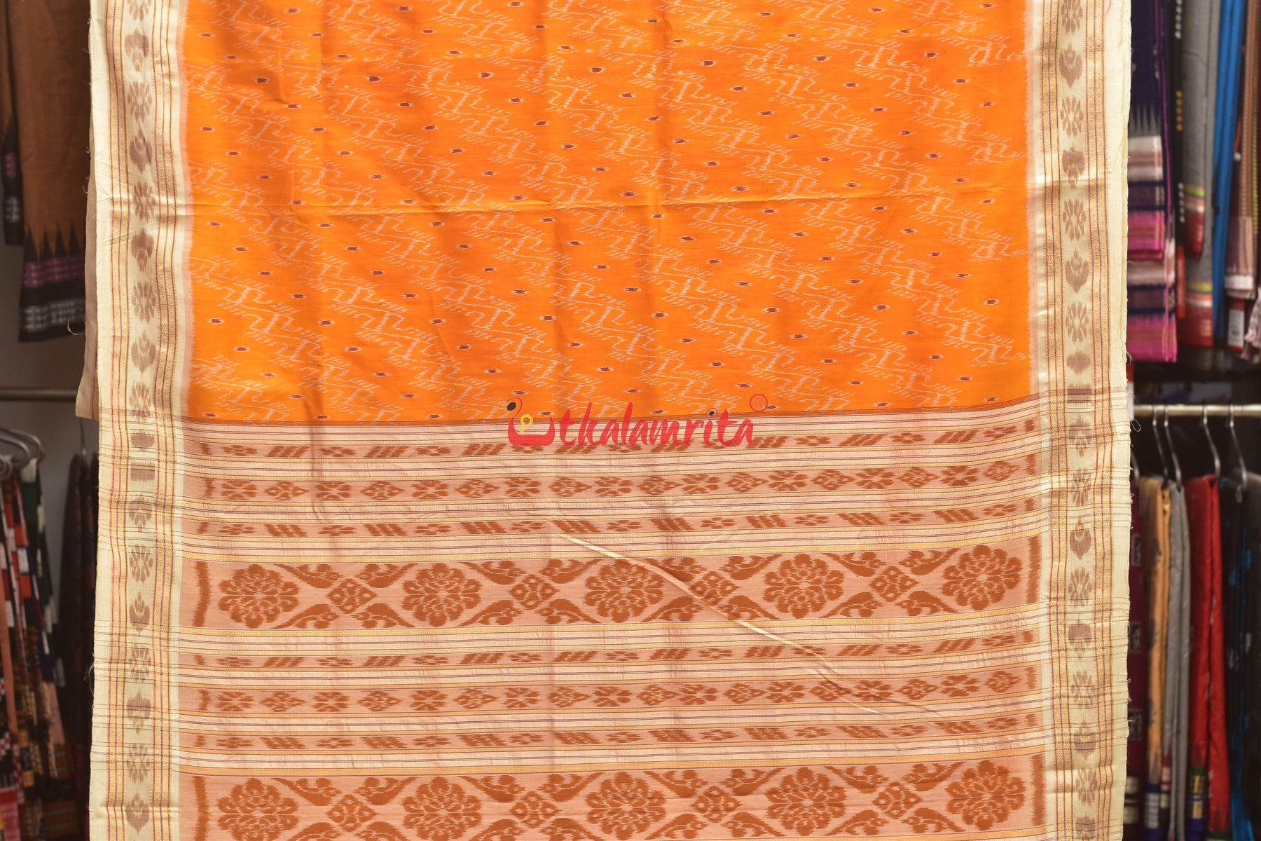 Mustard With White Dali Khandua Silk Saree