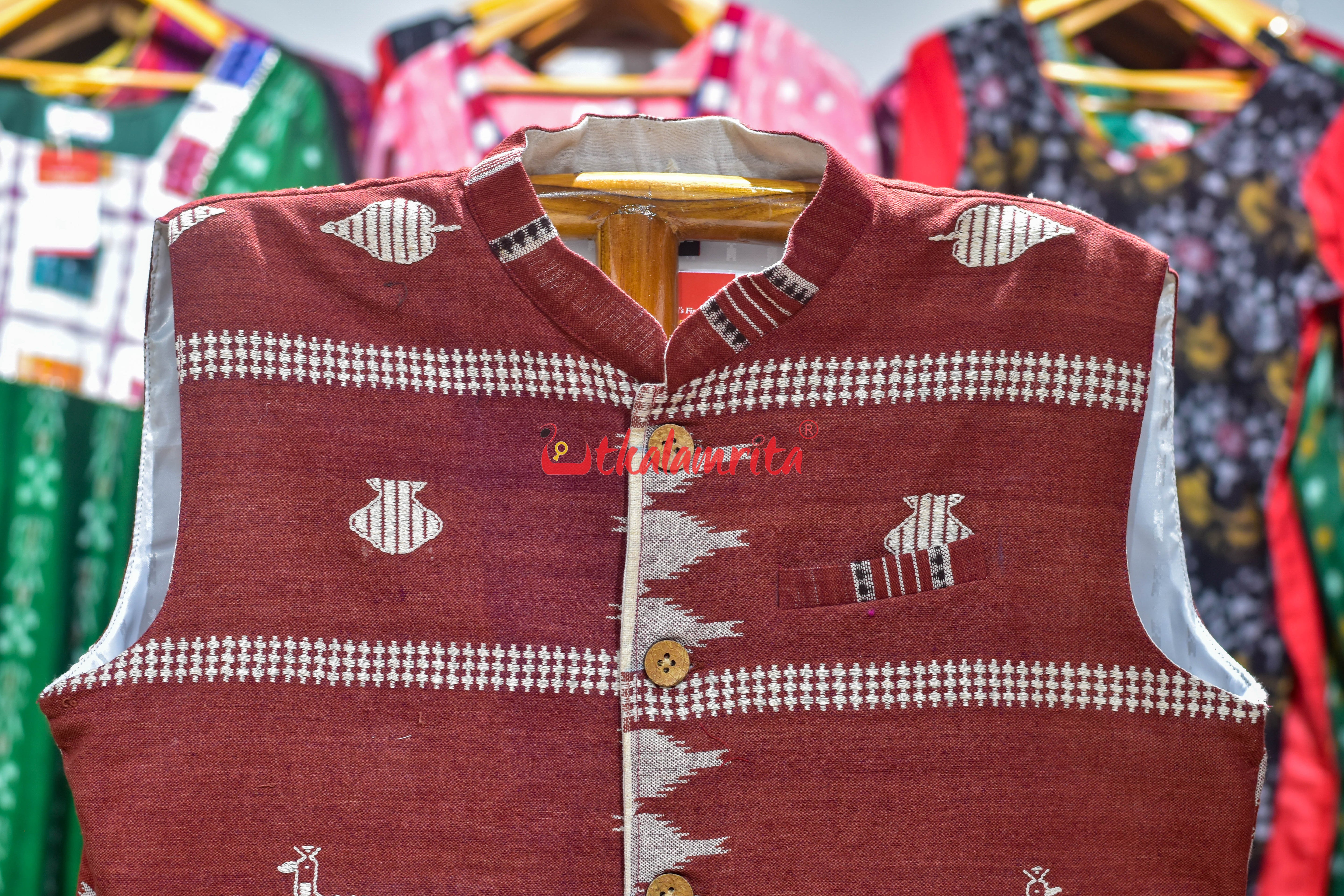 Maroon with Off White Adibasi Kotpad (Modi Jacket)