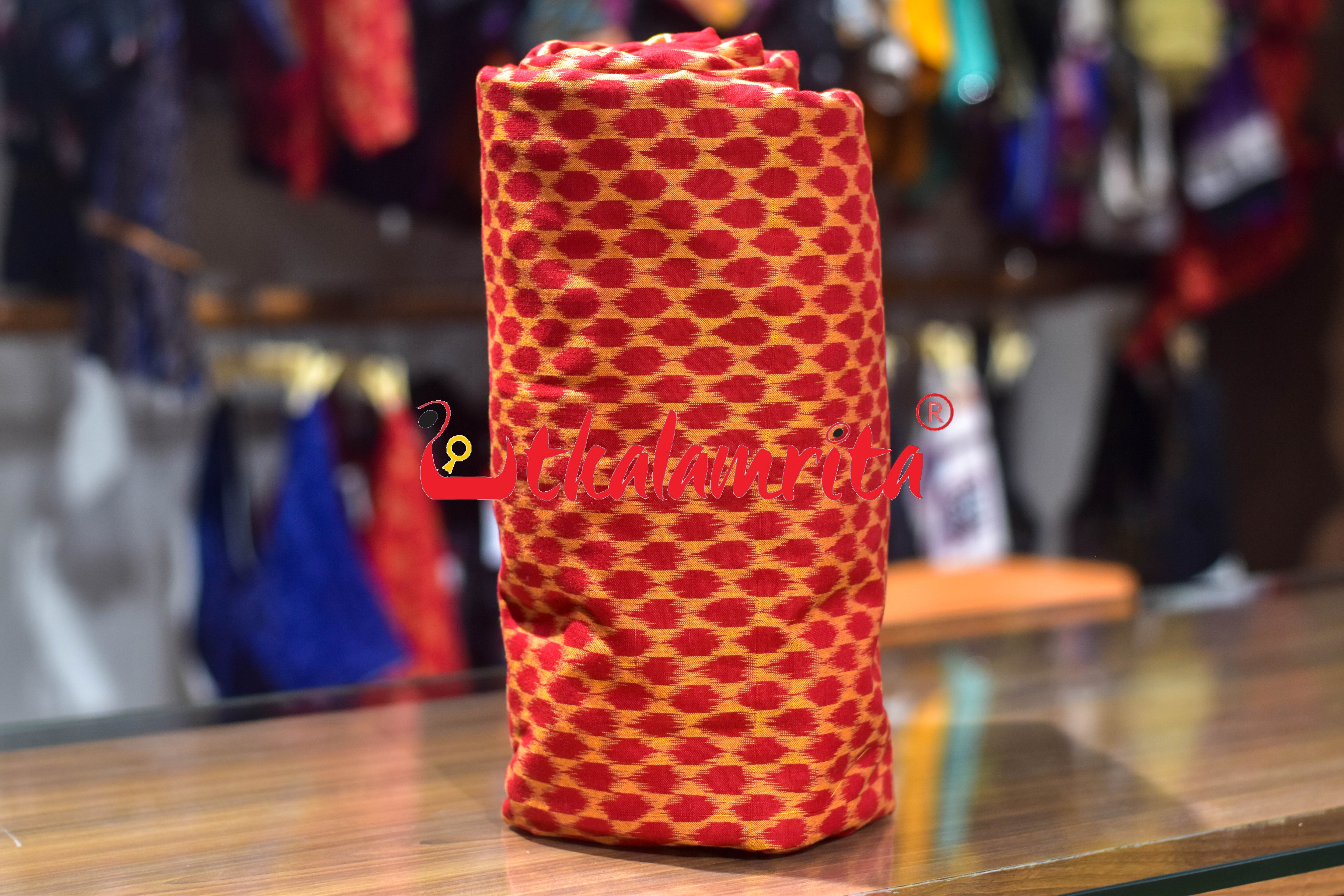 Beehives Red Yellow Sambalpuri Cotton (Fabric)