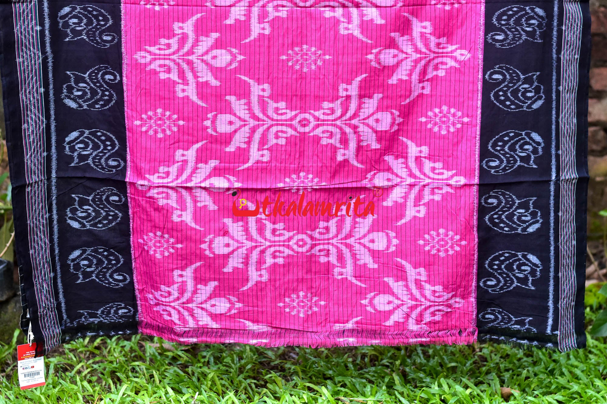Pink Black Sankha Khandua Cotton Saree