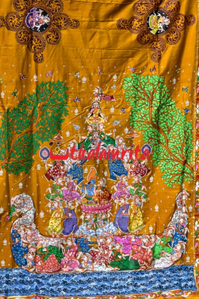 Golden Kandarpa Boita Pattachitra Silk Saree