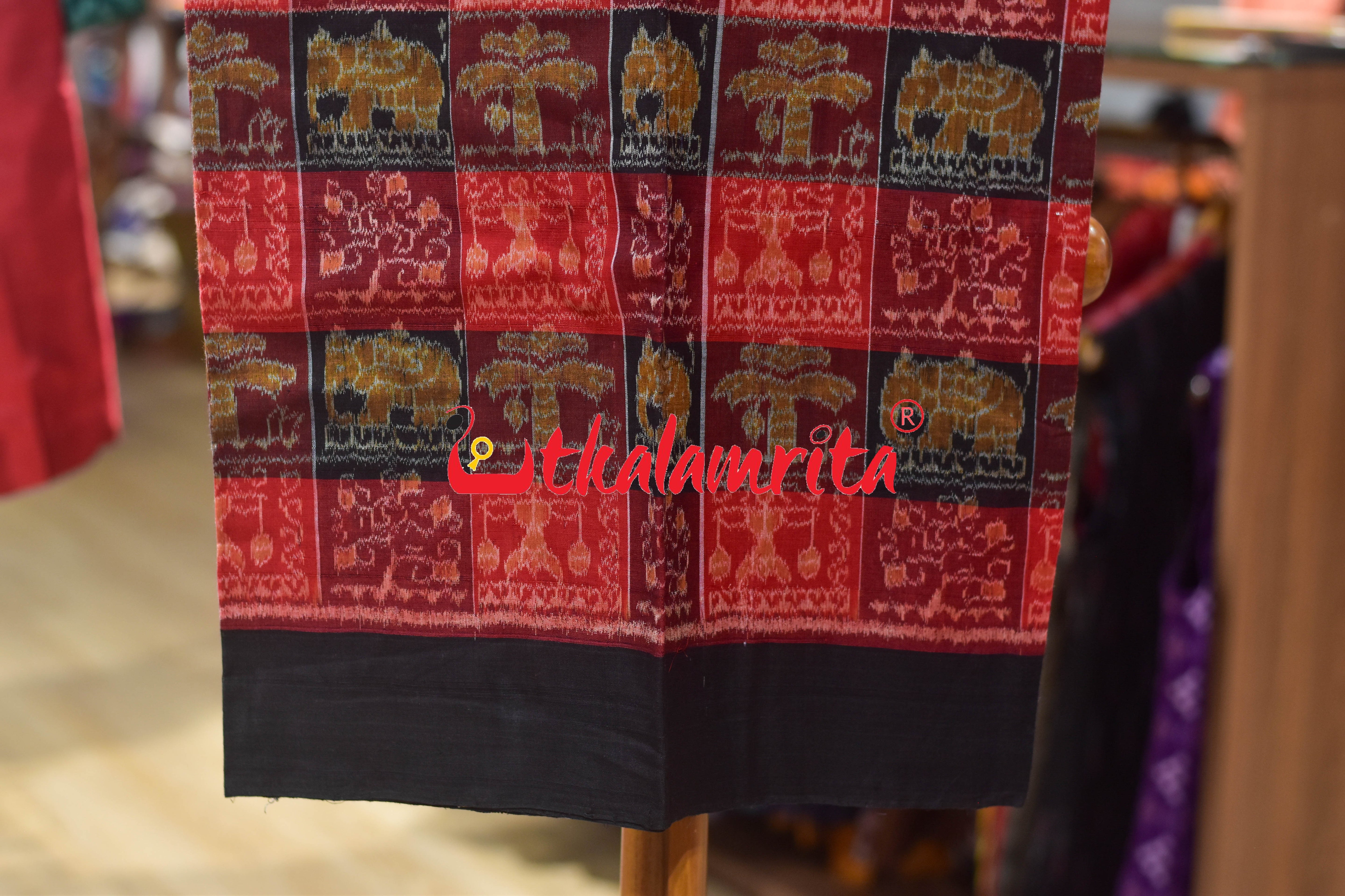 Red Black Elephant Tribals Sambalpuri Cotton Dress Set