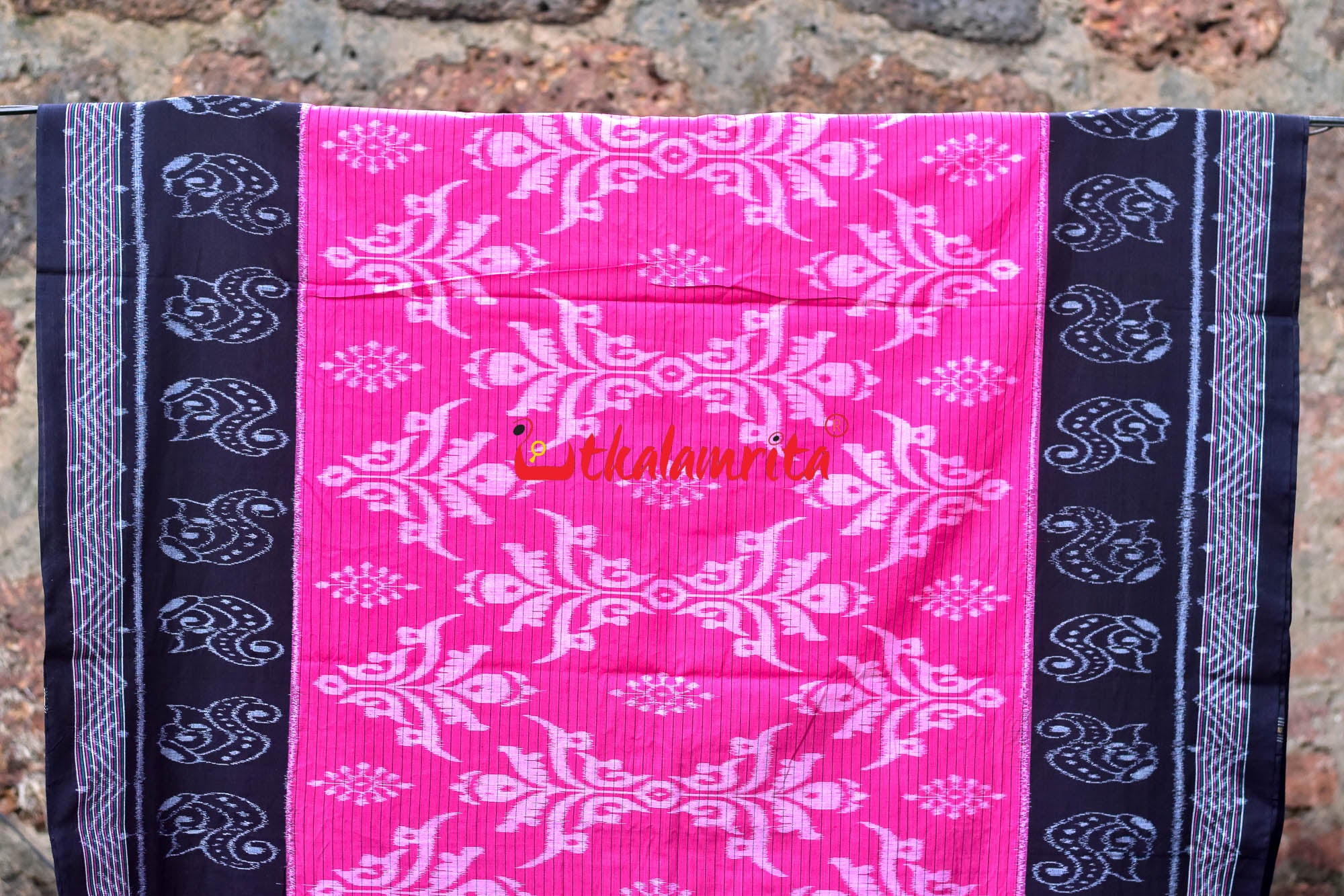 Pink Black Sankha Khandua Cotton Saree
