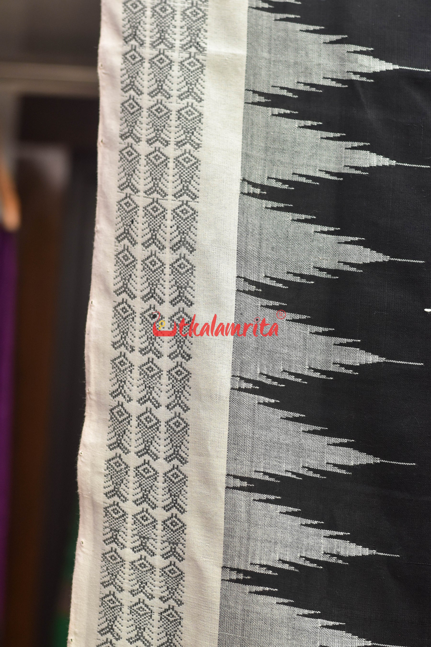 Black with White Border Original Ganjam Bomkai Cotton Saree