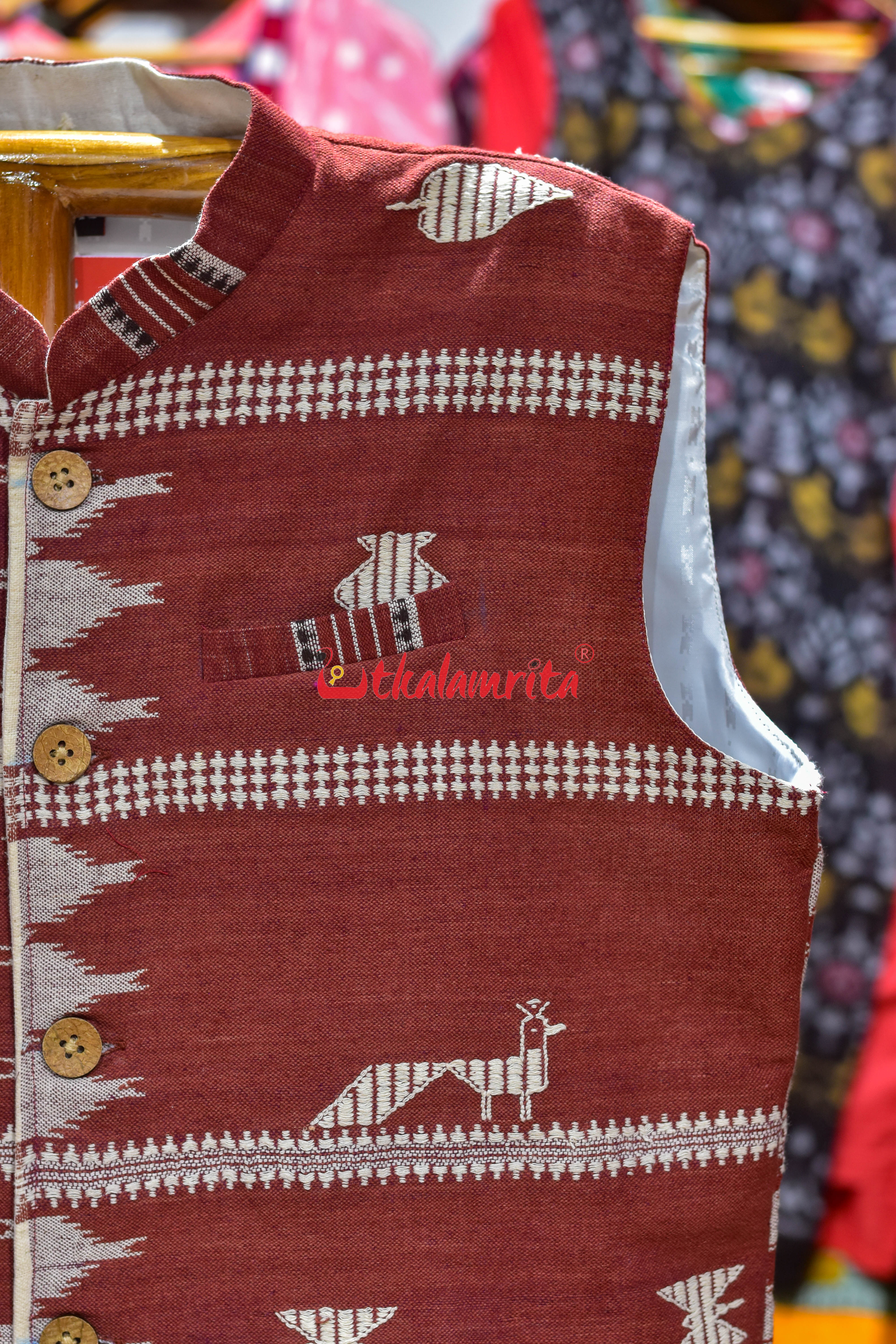 Maroon with Off White Adibasi Kotpad (Modi Jacket)