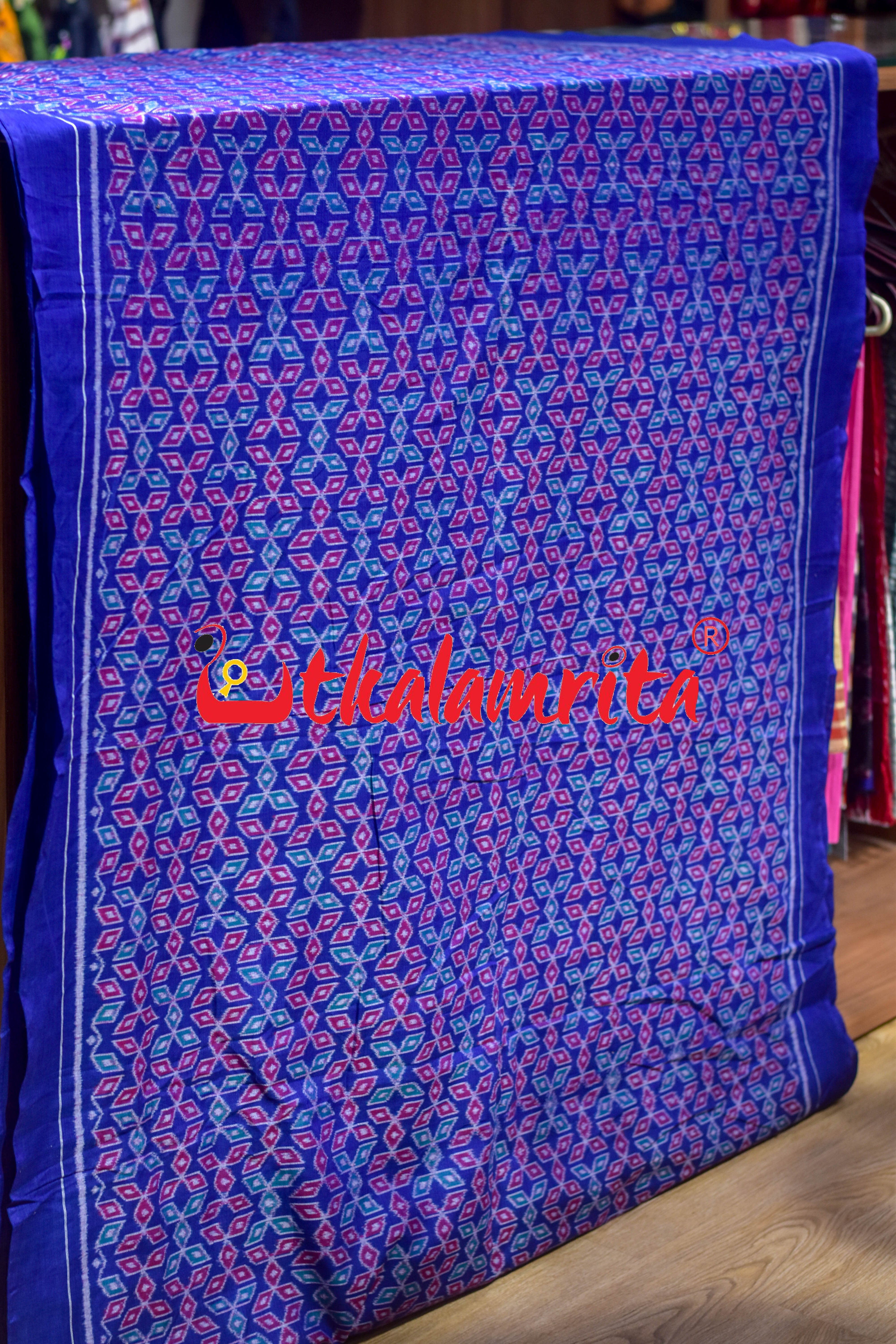 Blue Magenta Mitsubishi Logo Sambalpuri Cotton (Fabric)