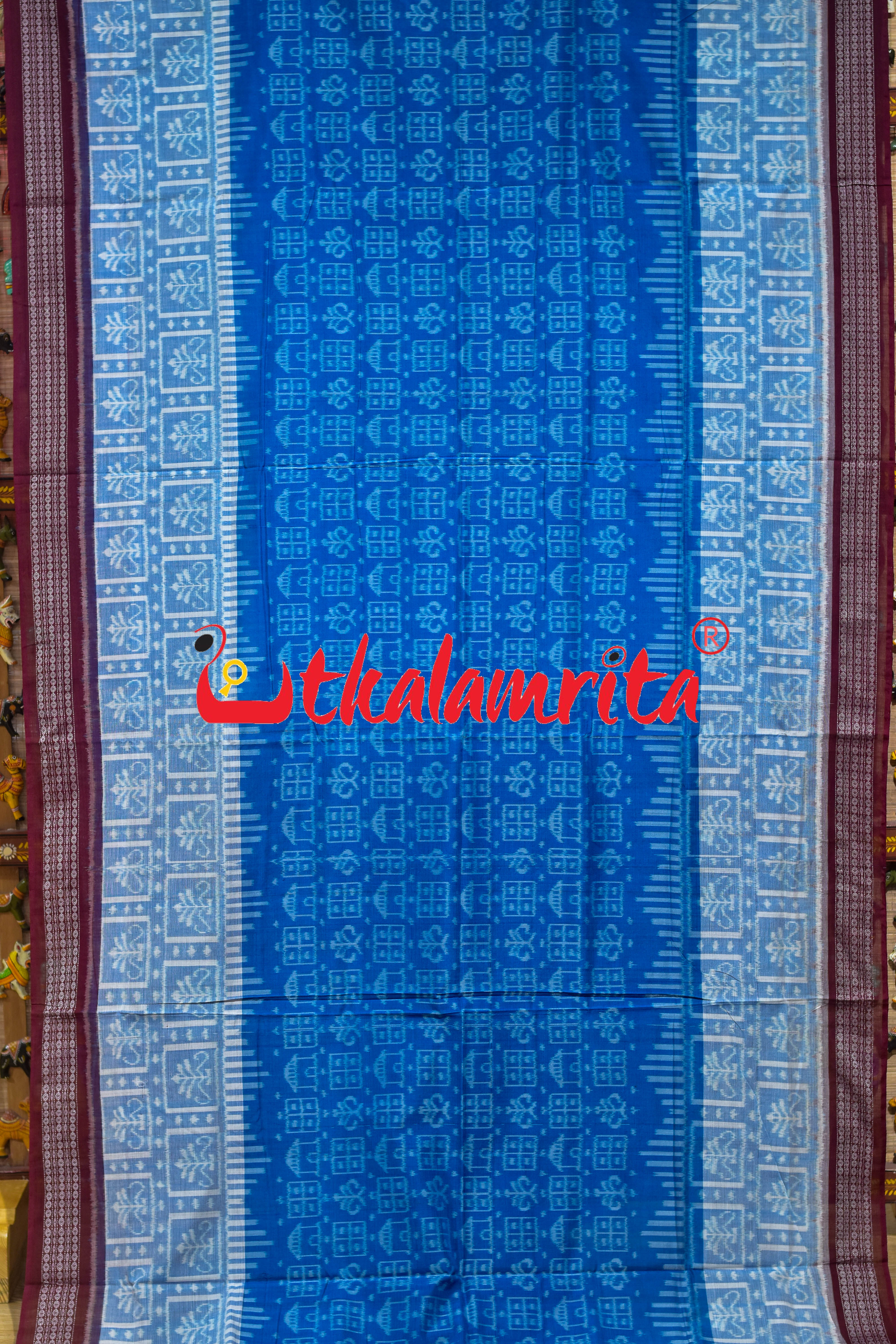 Blue Maroon Ghara Jharaka Sambalpuri Cotton Saree