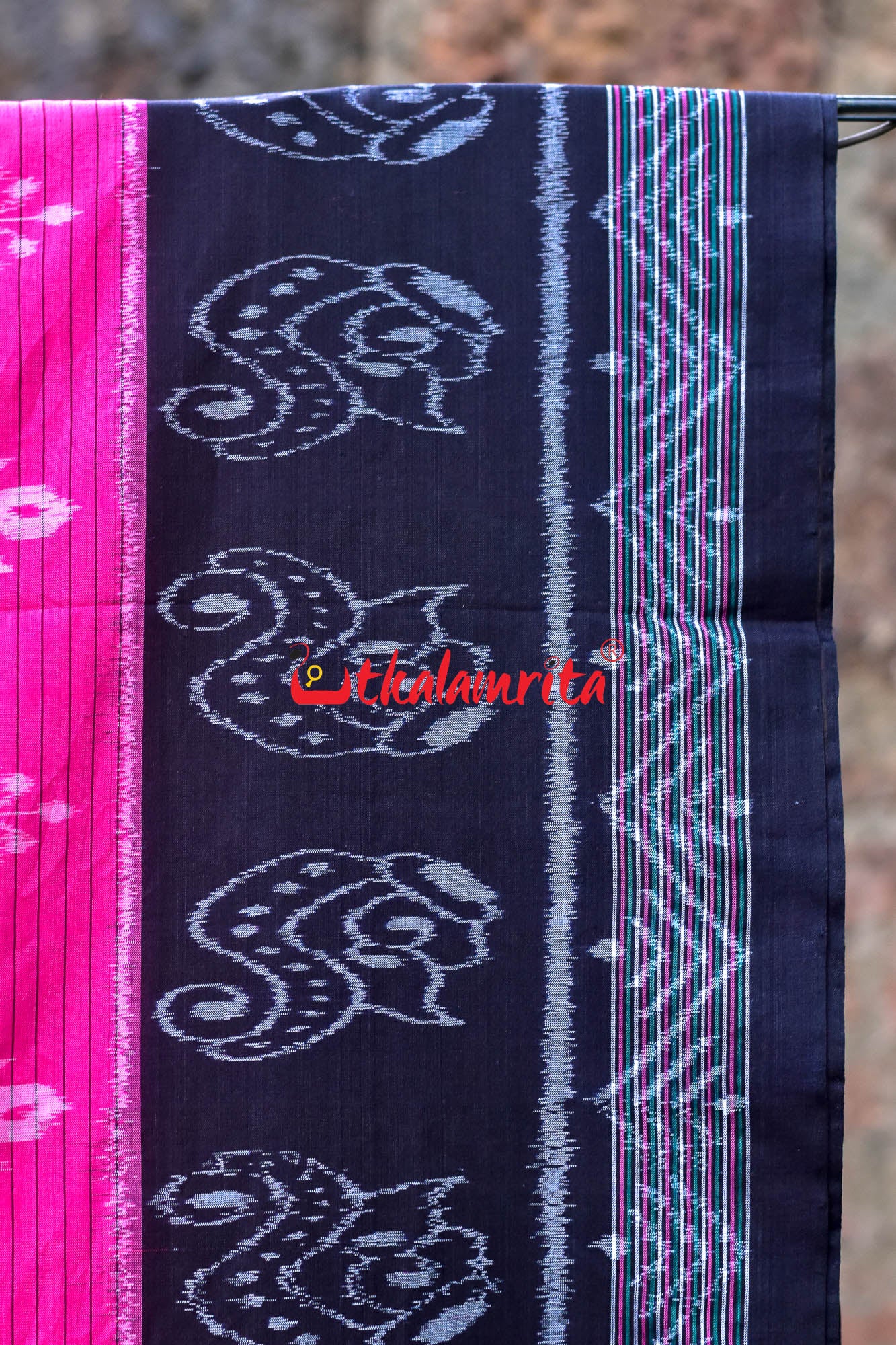 Pink Black Sankha Khandua Cotton Saree
