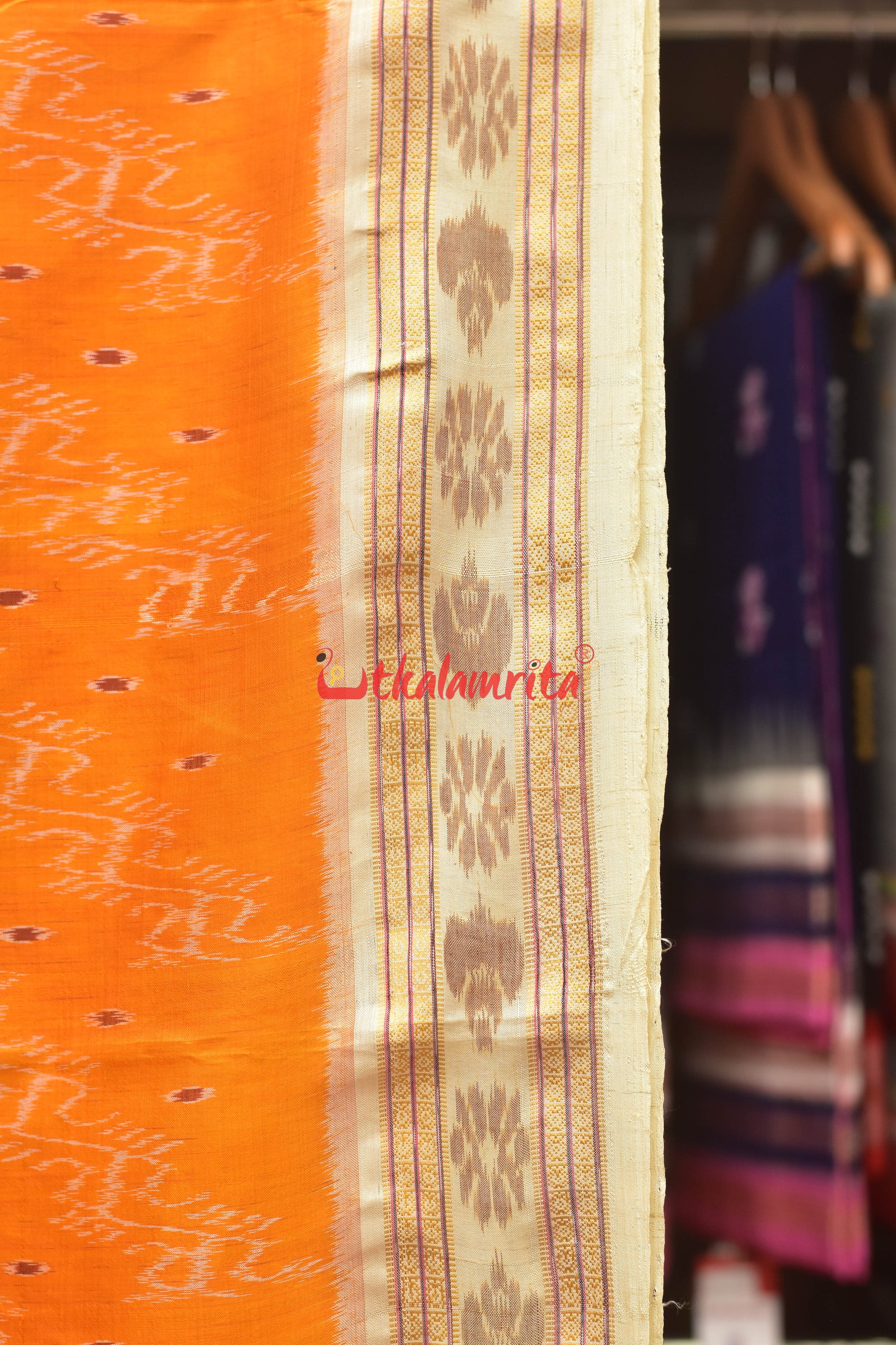 Mustard With White Dali Khandua Silk Saree
