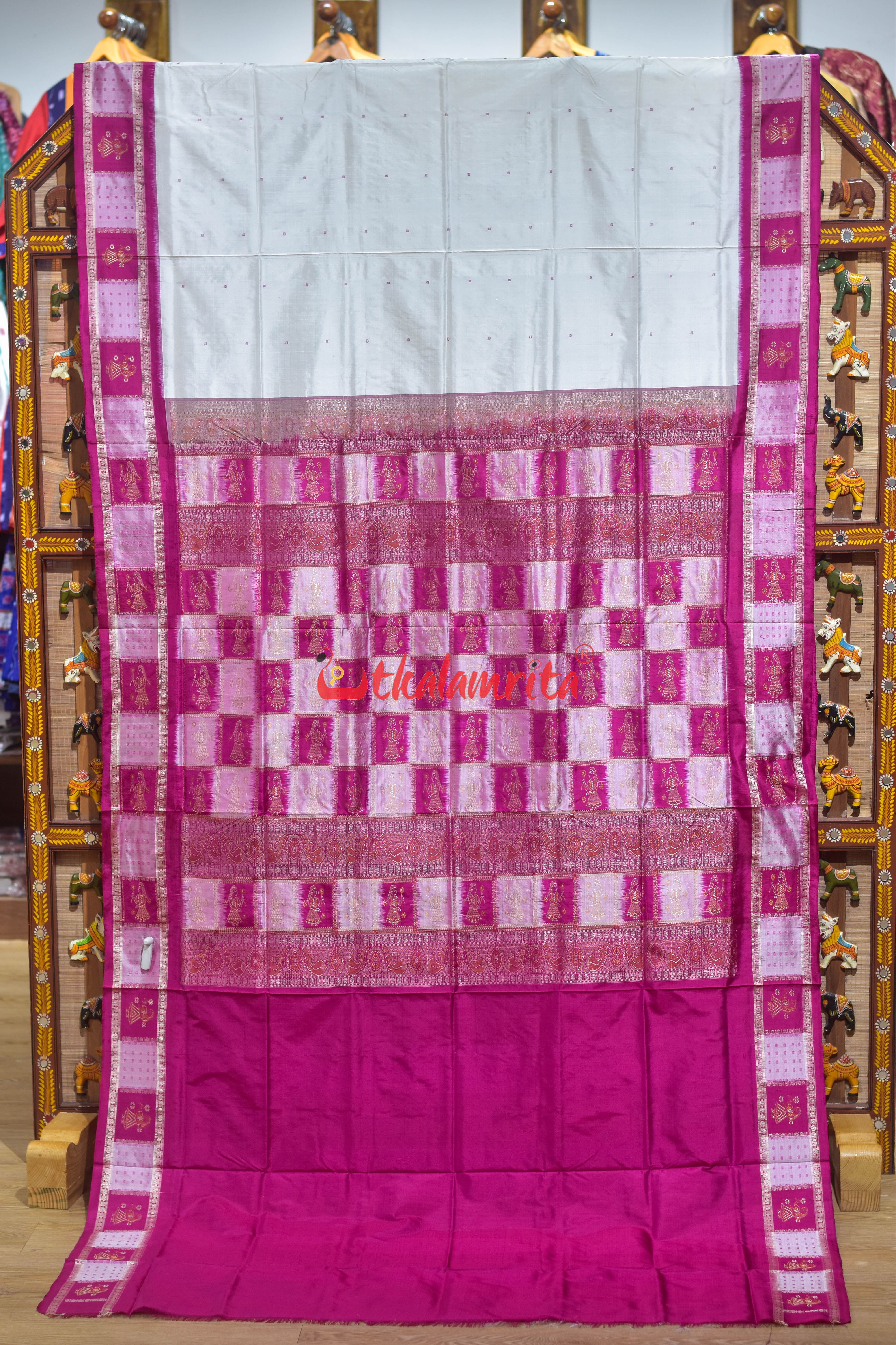 White Rani Doll Border Bomkai Silk Saree