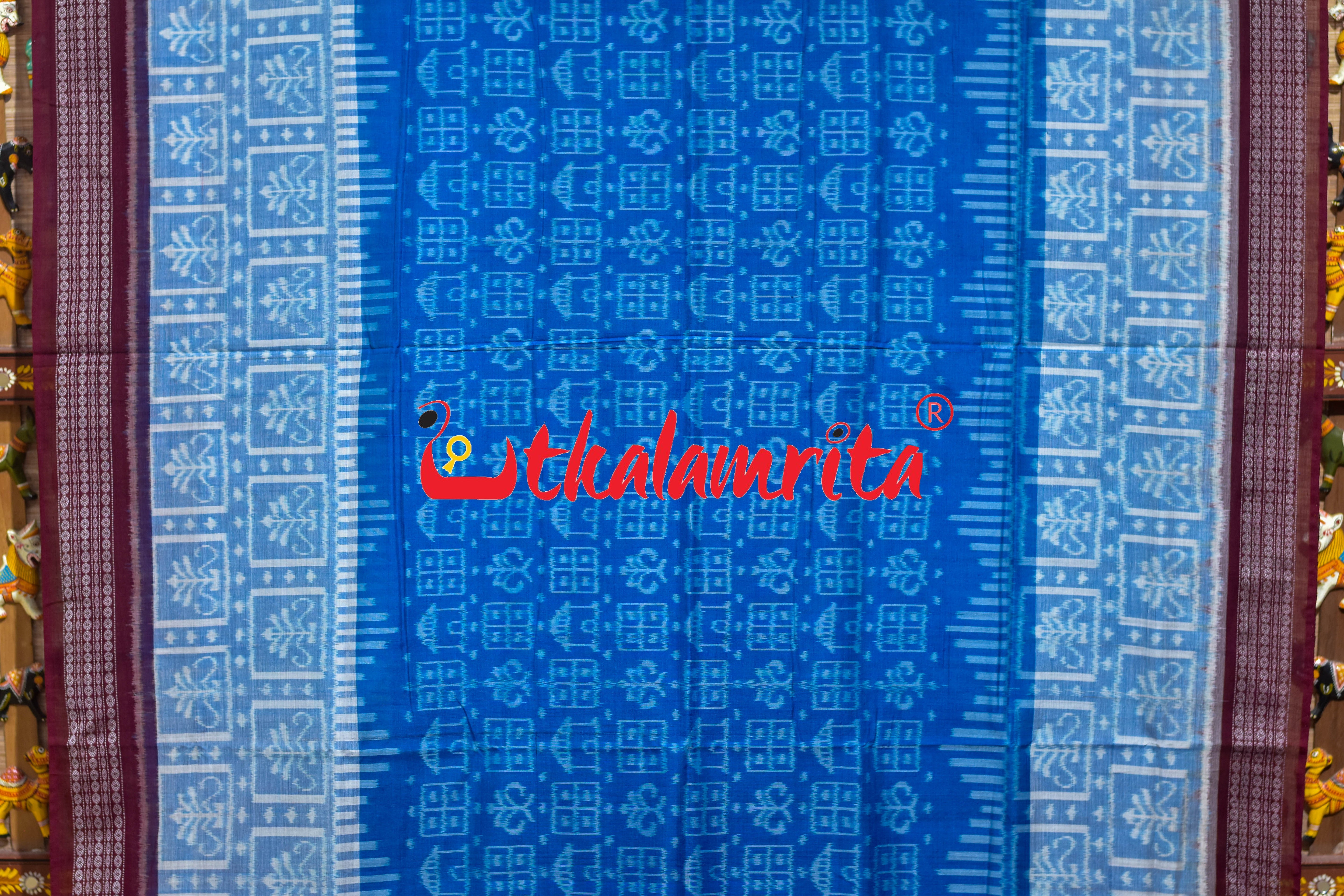 Blue Maroon Ghara Jharaka Sambalpuri Cotton Saree