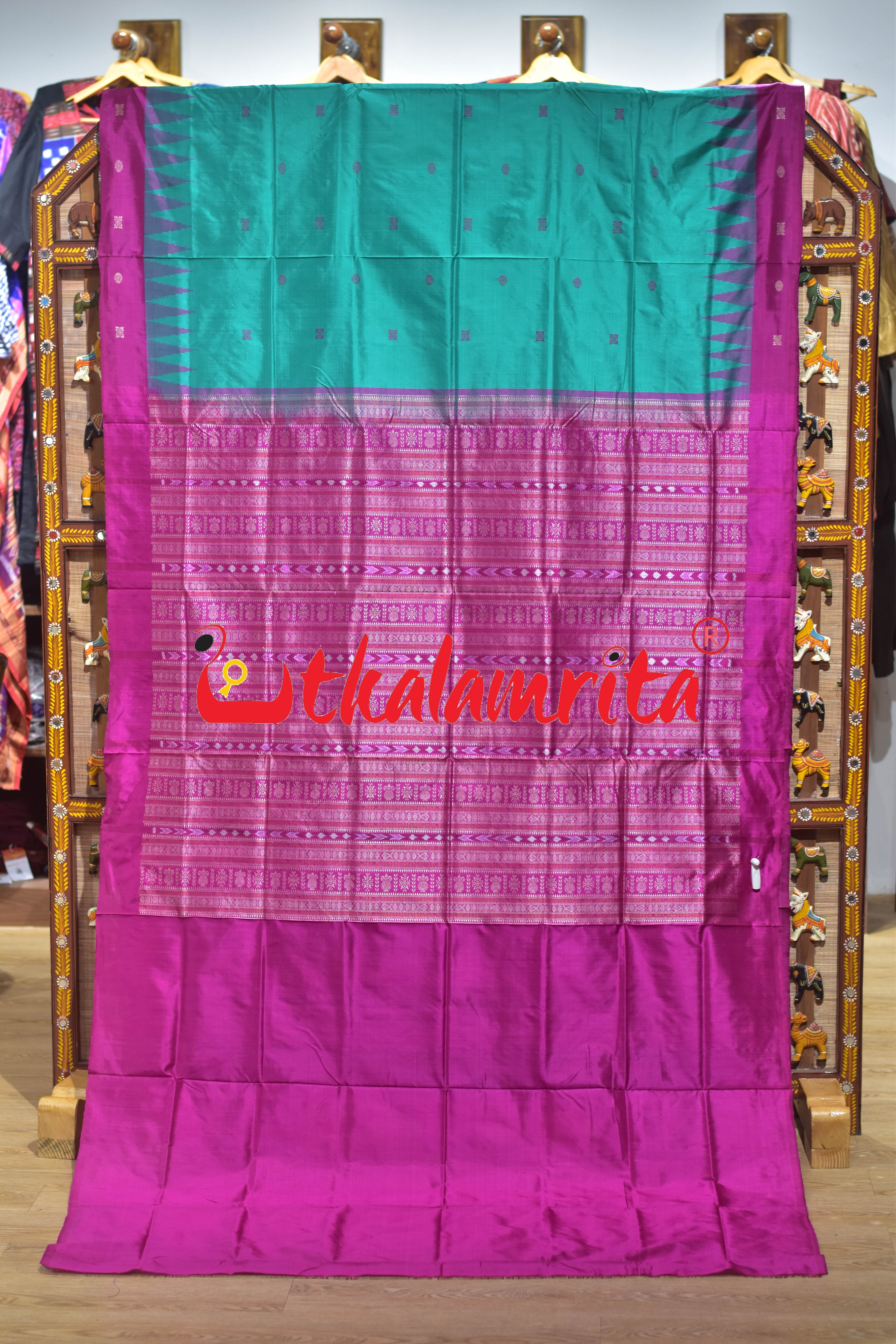 Rama Green Rani Bomkai Silk Saree