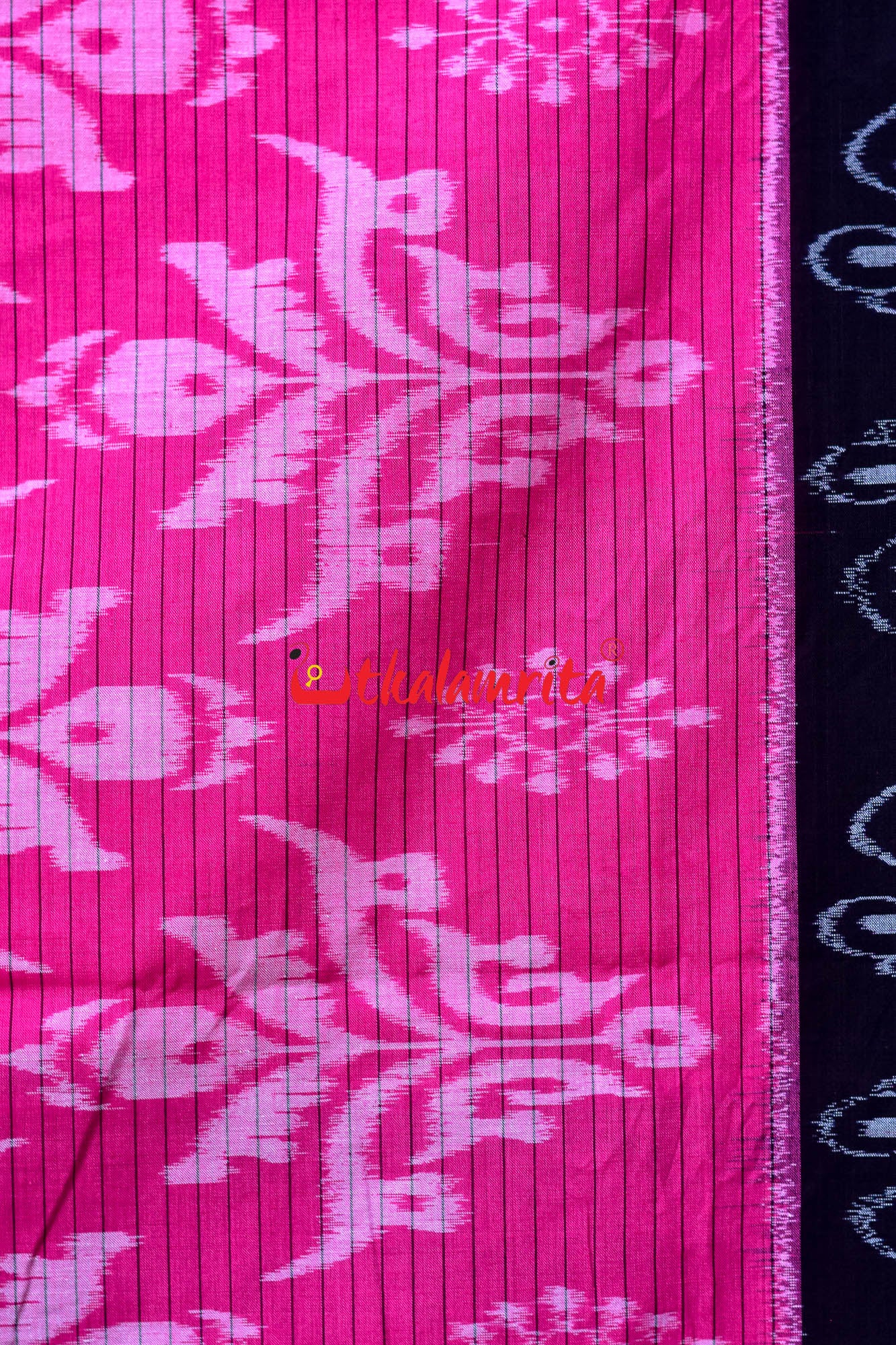 Pink Black Sankha Khandua Cotton Saree