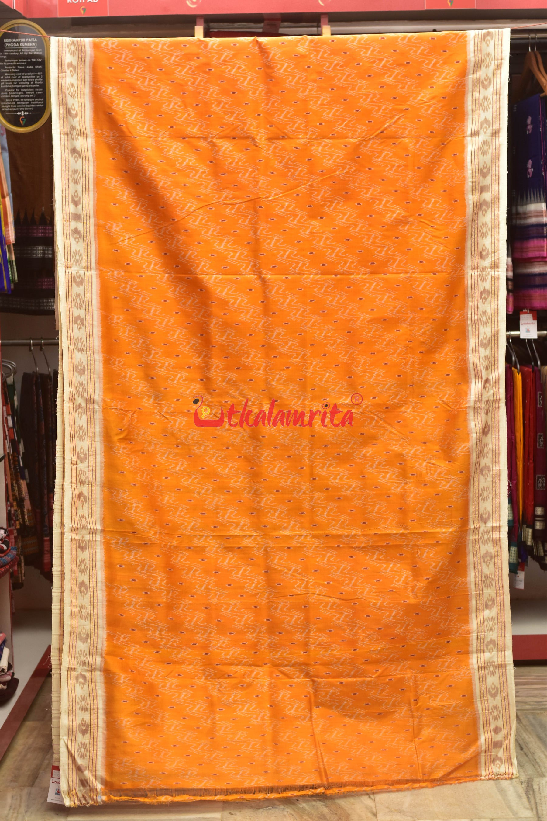 Mustard With White Dali Khandua Silk Saree