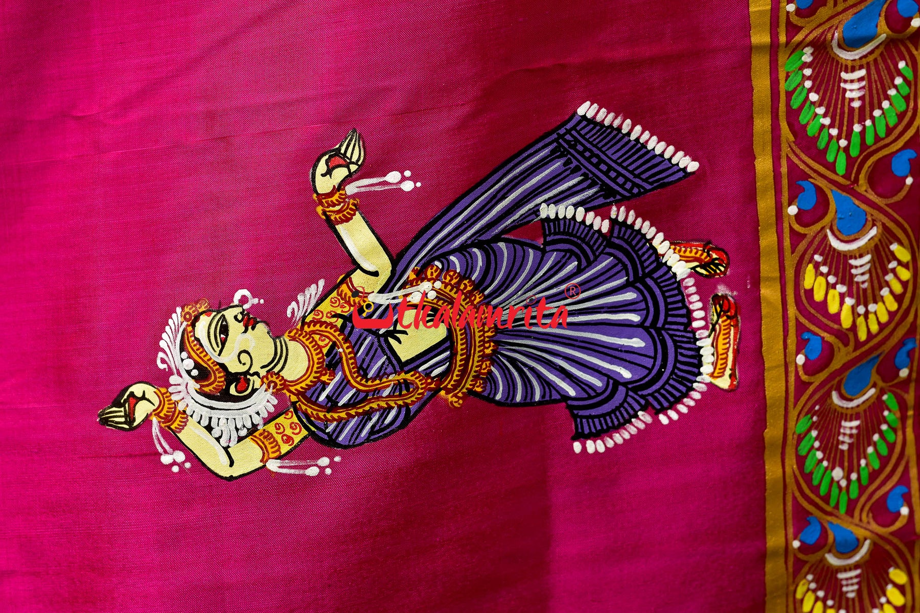Giri Gobardhan Rani Pink Pattachitra Silk Saree