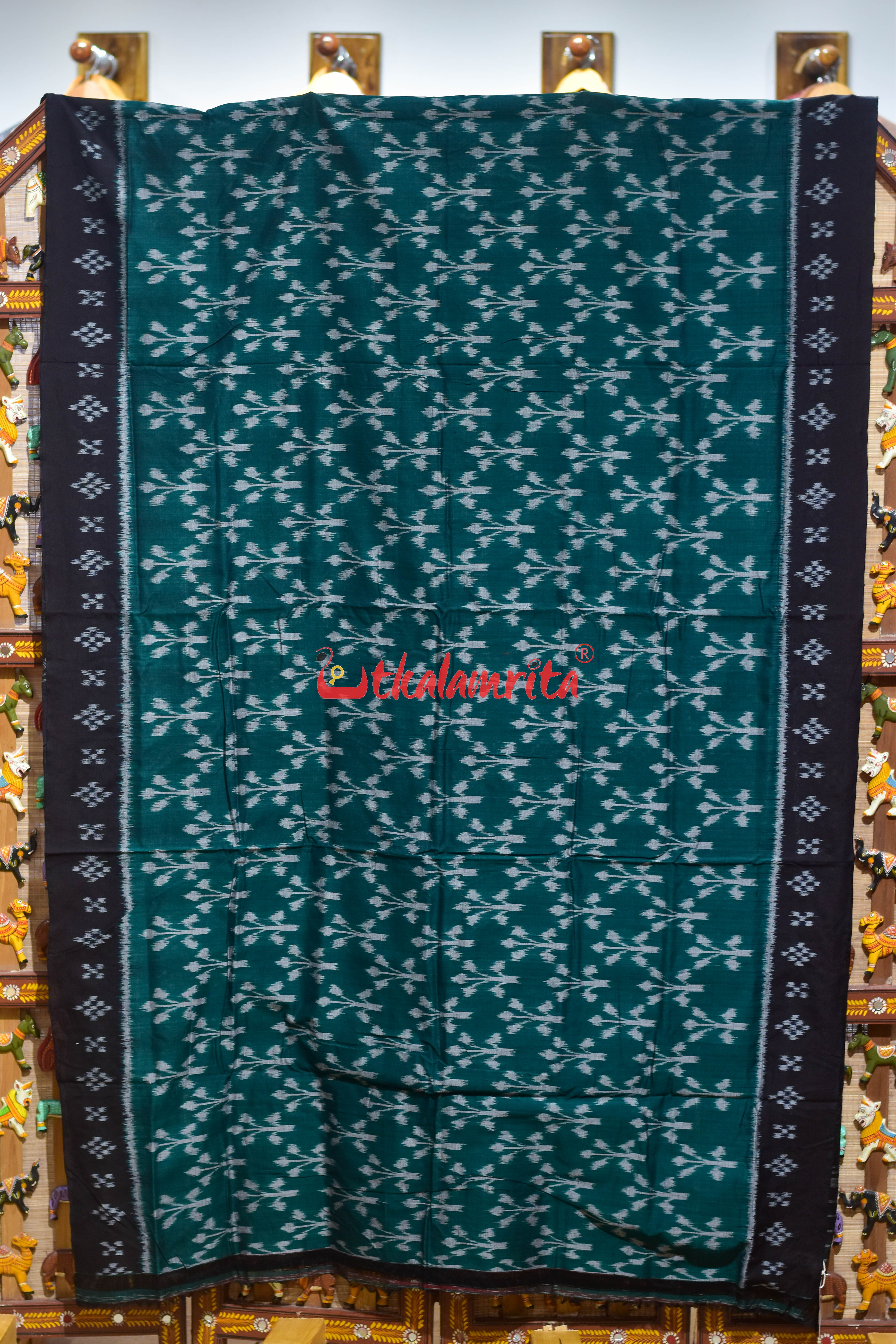 Gachha Green Black Khandua Cotton Saree