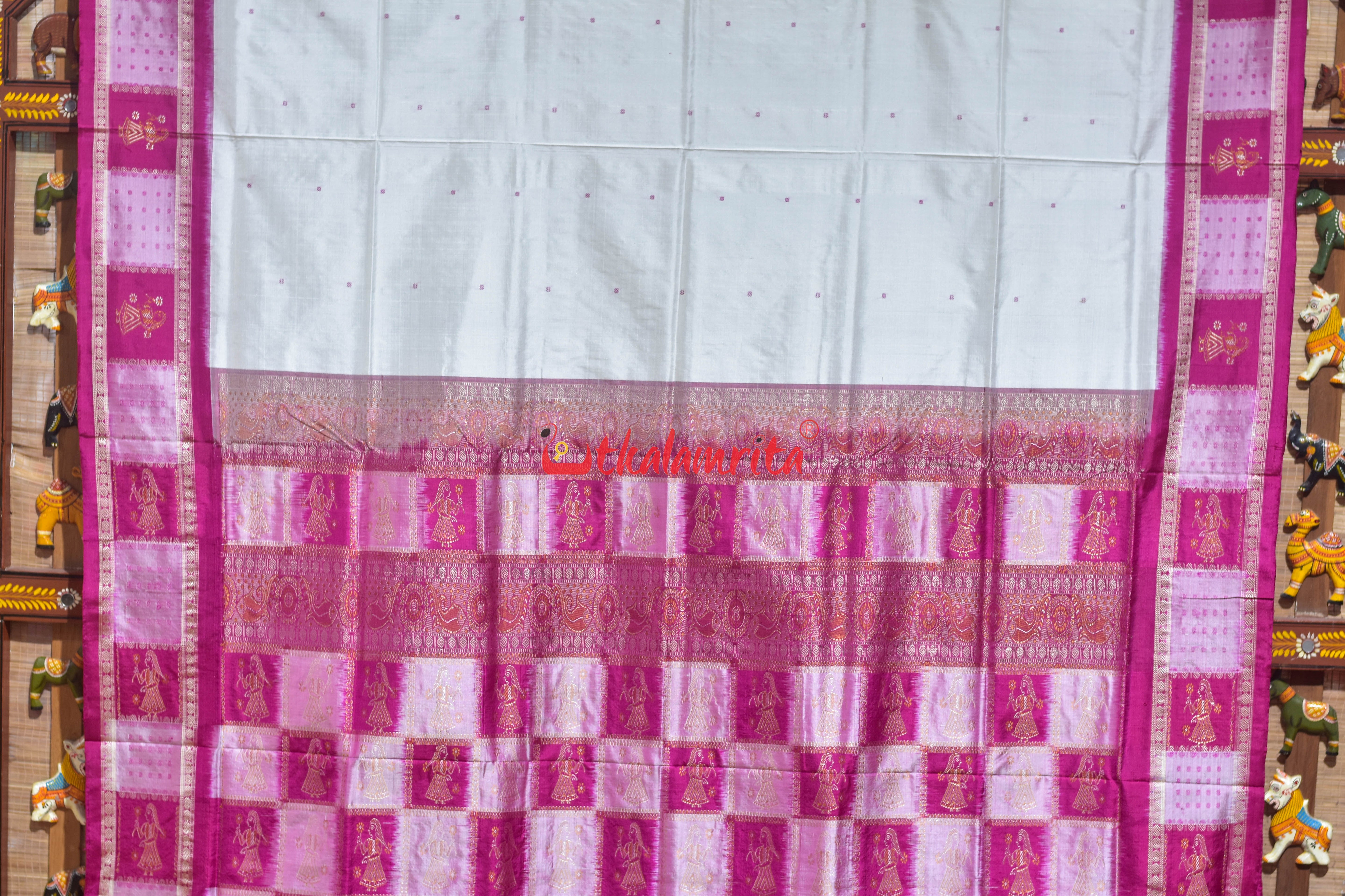 White Rani Doll Border Bomkai Silk Saree